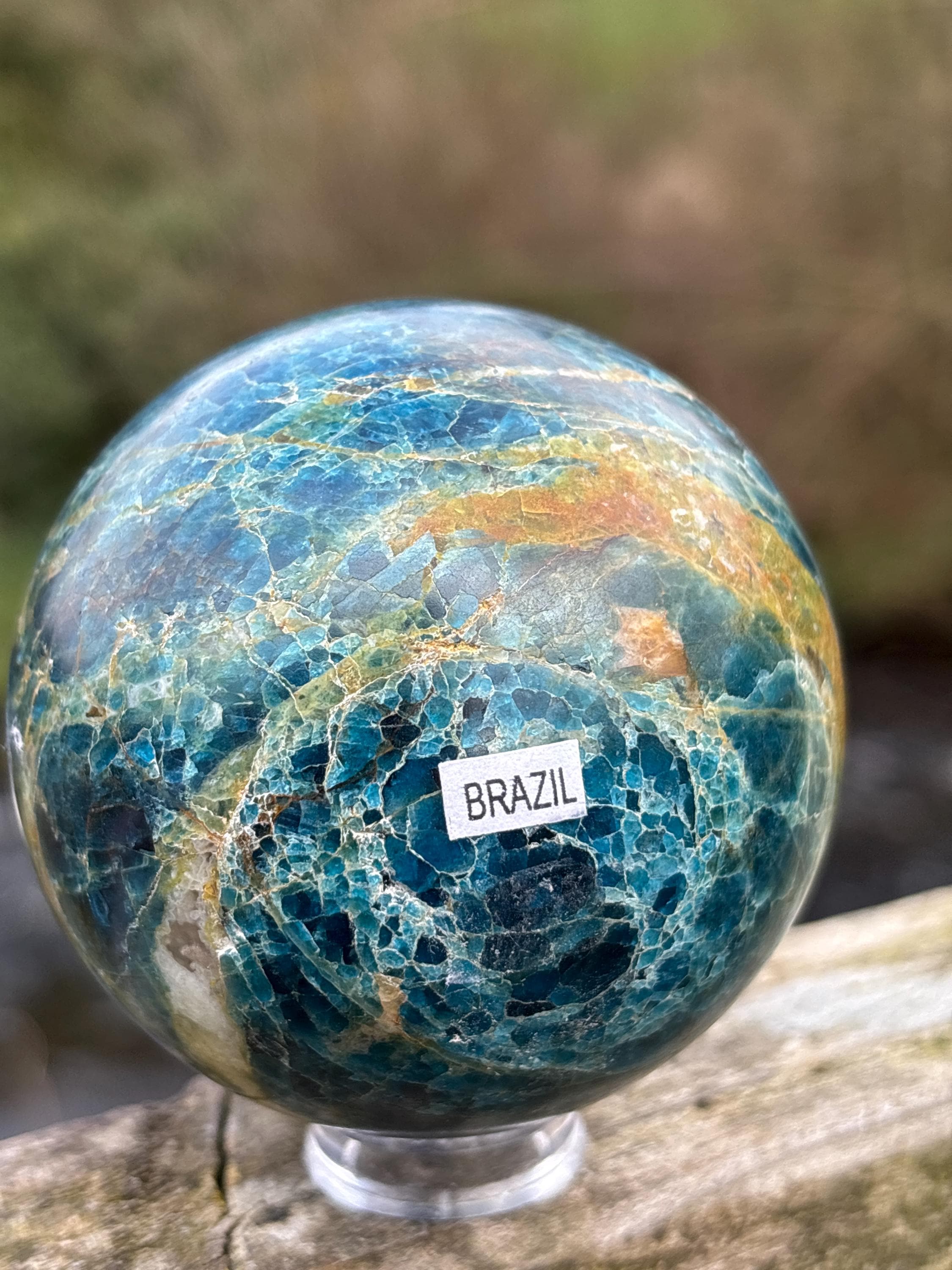 Rare Blue Apatite Sphere 70mm | Natural Brazilian Crystal Ball, Throat Chakra Stone