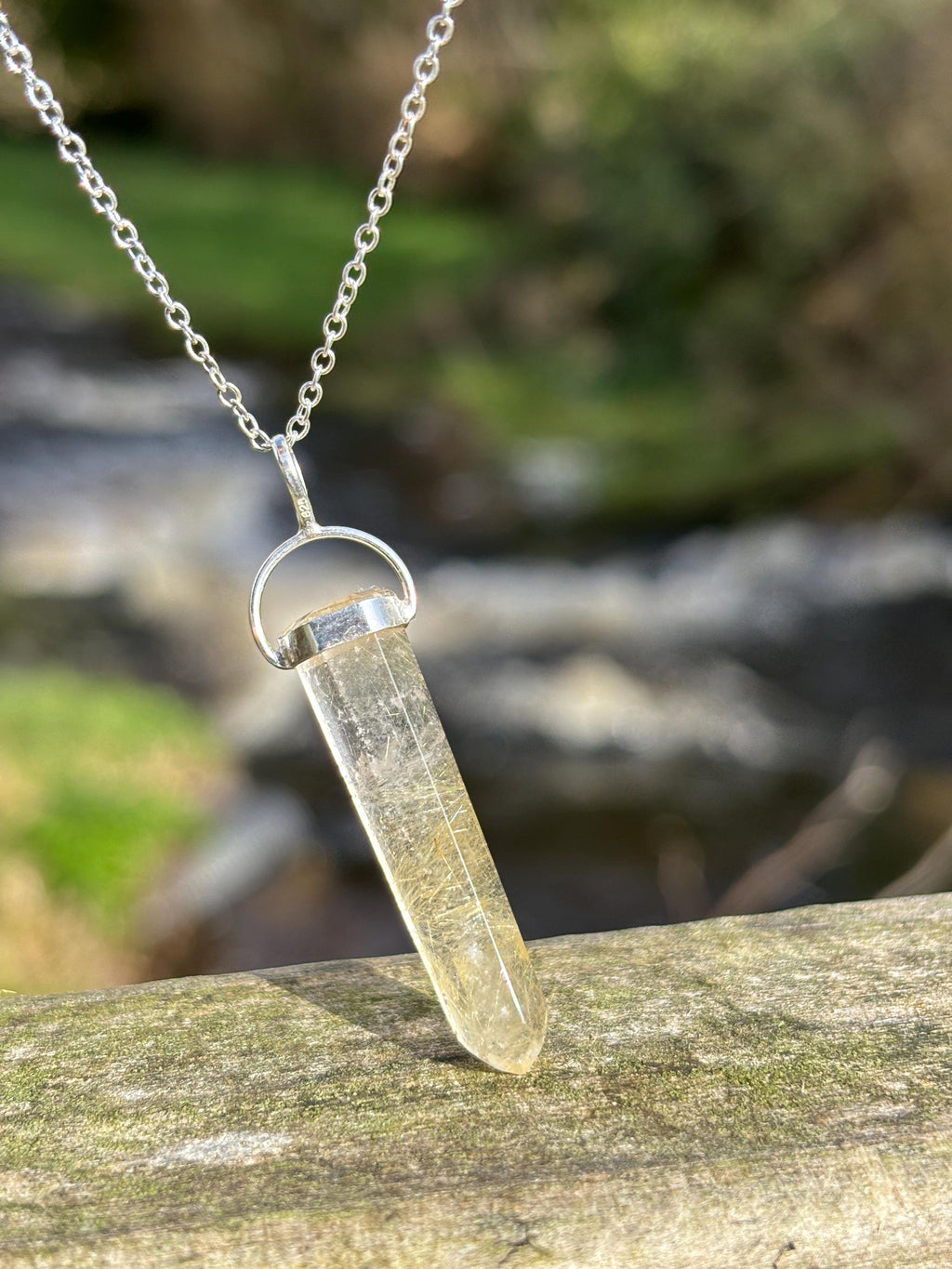 Rutilated Quartz Pendant 925 Silver | Natural Golden Rutile Crystal Necklace | Healing Jewelry | Manifestation Stone