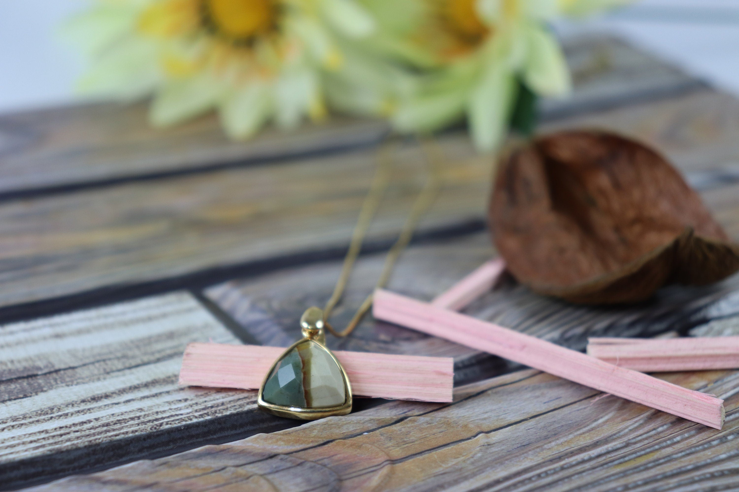 Jasper Necklace Pendant 18kt Gold Plated Jewelry Gemstone