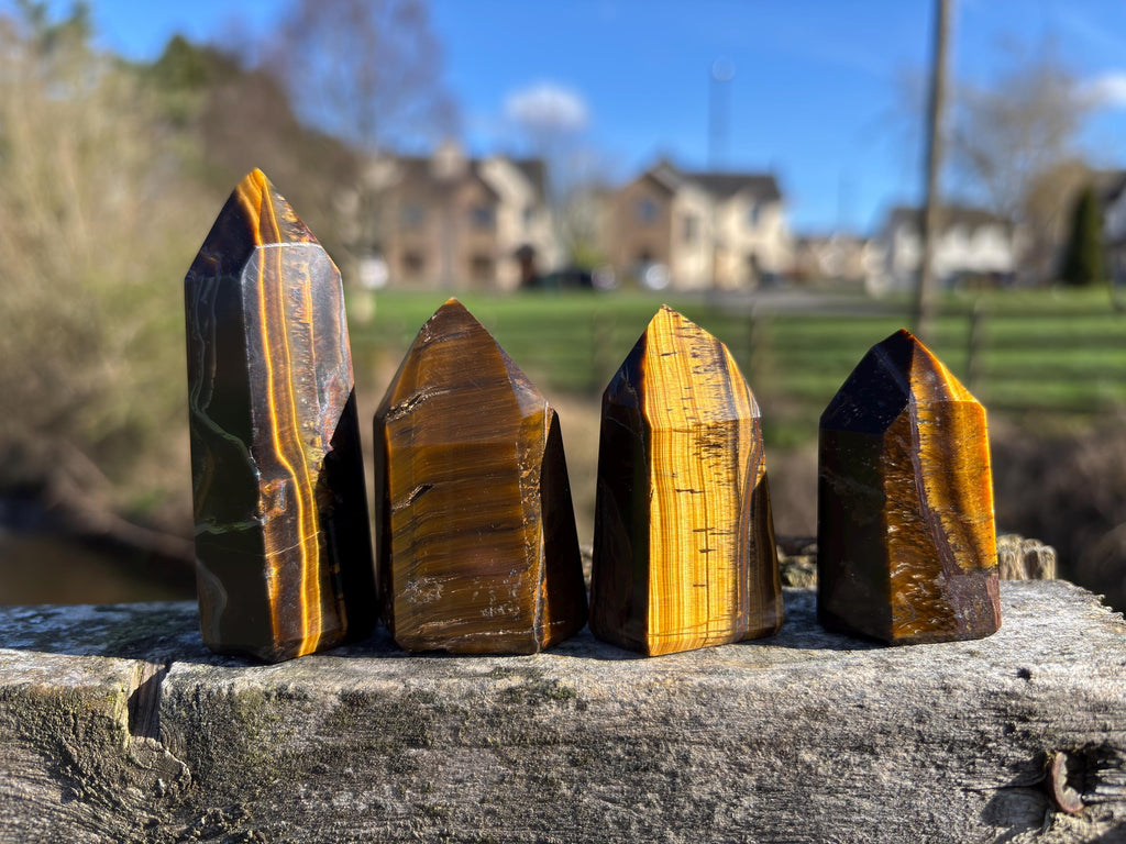 Tiger's Eye Crystal Point | Hand-Polished Tower, Home Decor