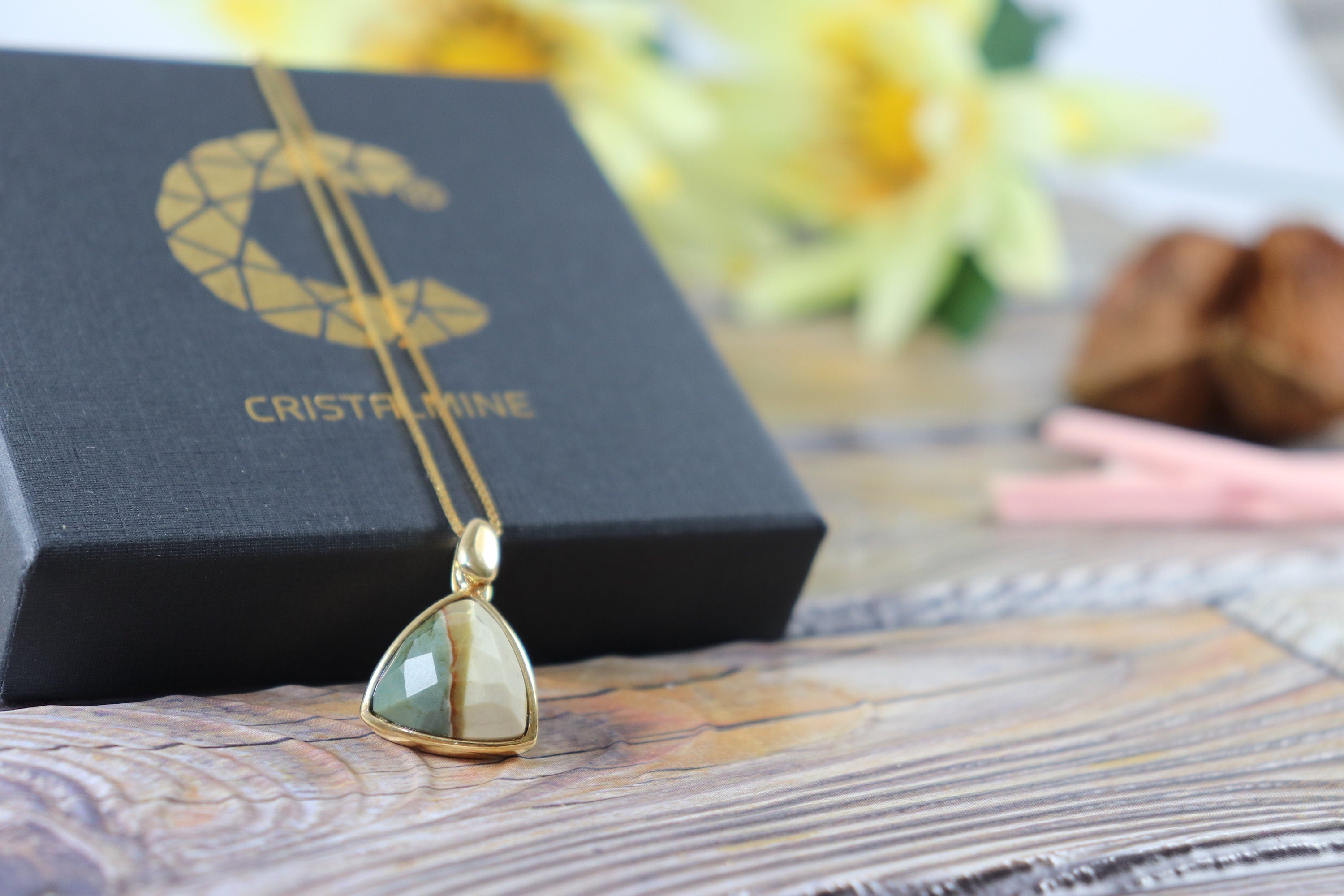 Jasper Necklace Pendant 18kt Gold Plated Jewelry Gemstone