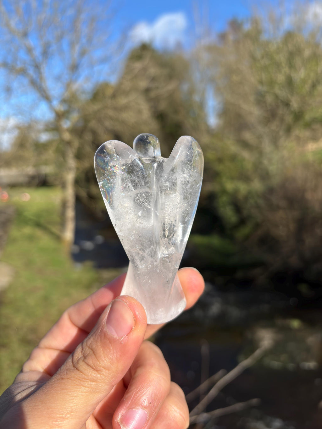 Crystal Quartz Angel • Hand-Carved Healing Stone Statue (80mm)