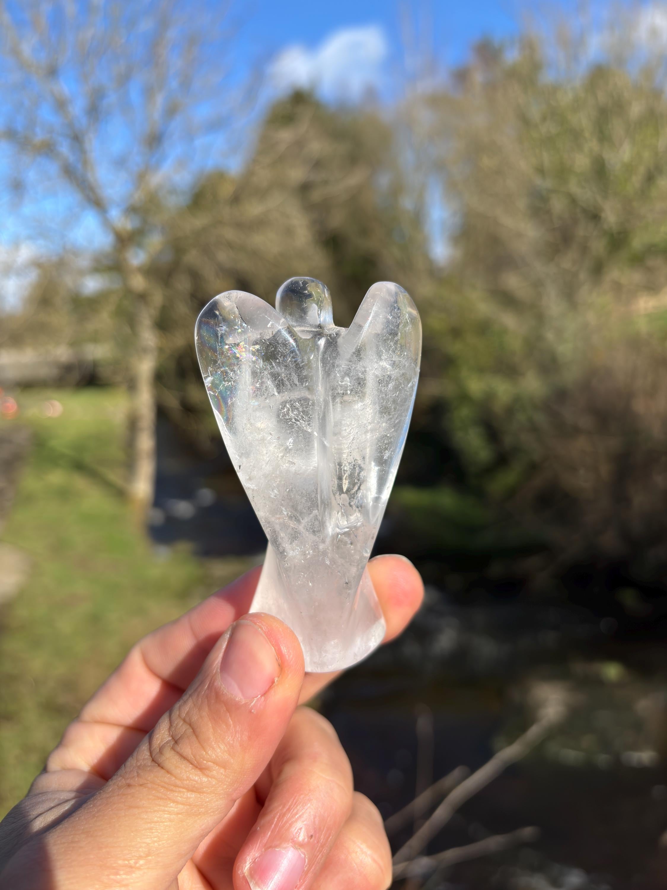 Crystal Quartz Angel • Hand-Carved Healing Stone Statue (80mm)
