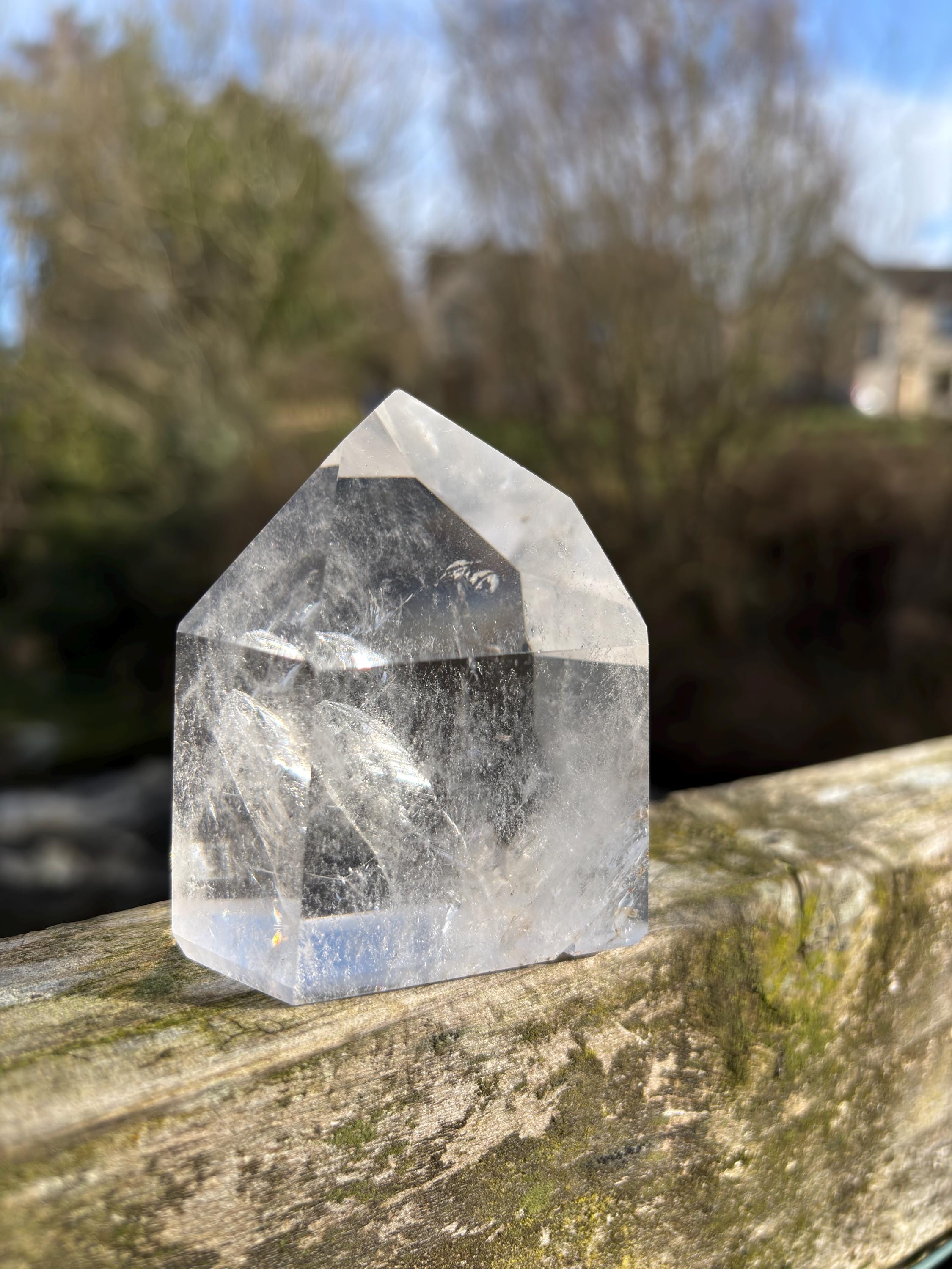 Clear Quartz Polished Point | Brazilian Crystal Tower with Rainbow Inclusions