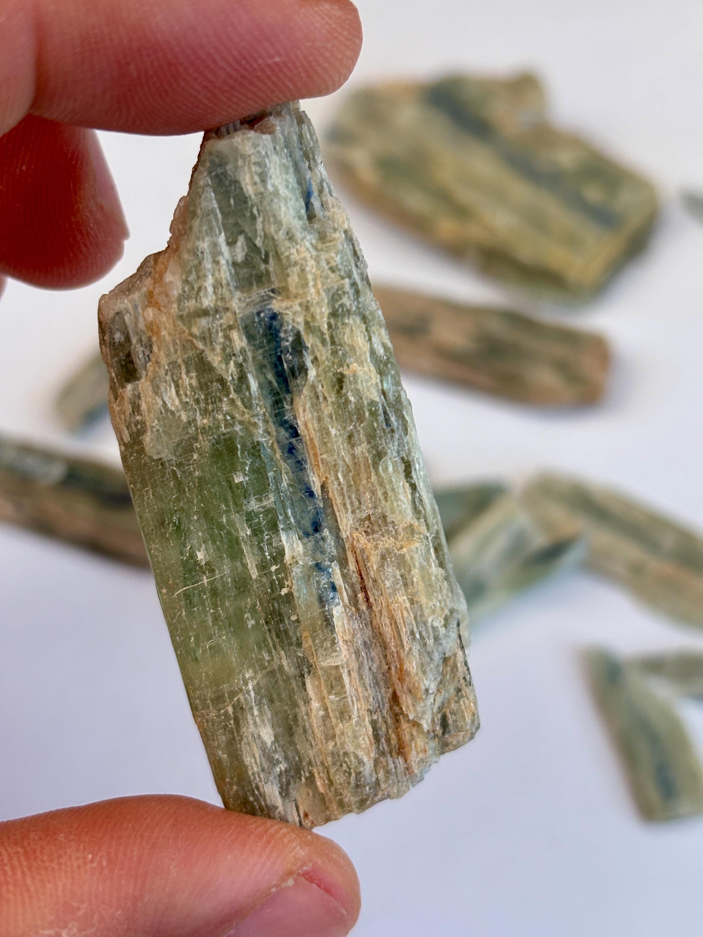 Green Kyanite Crystal Lot (245g) – Natural Blades with Blue Inclusions