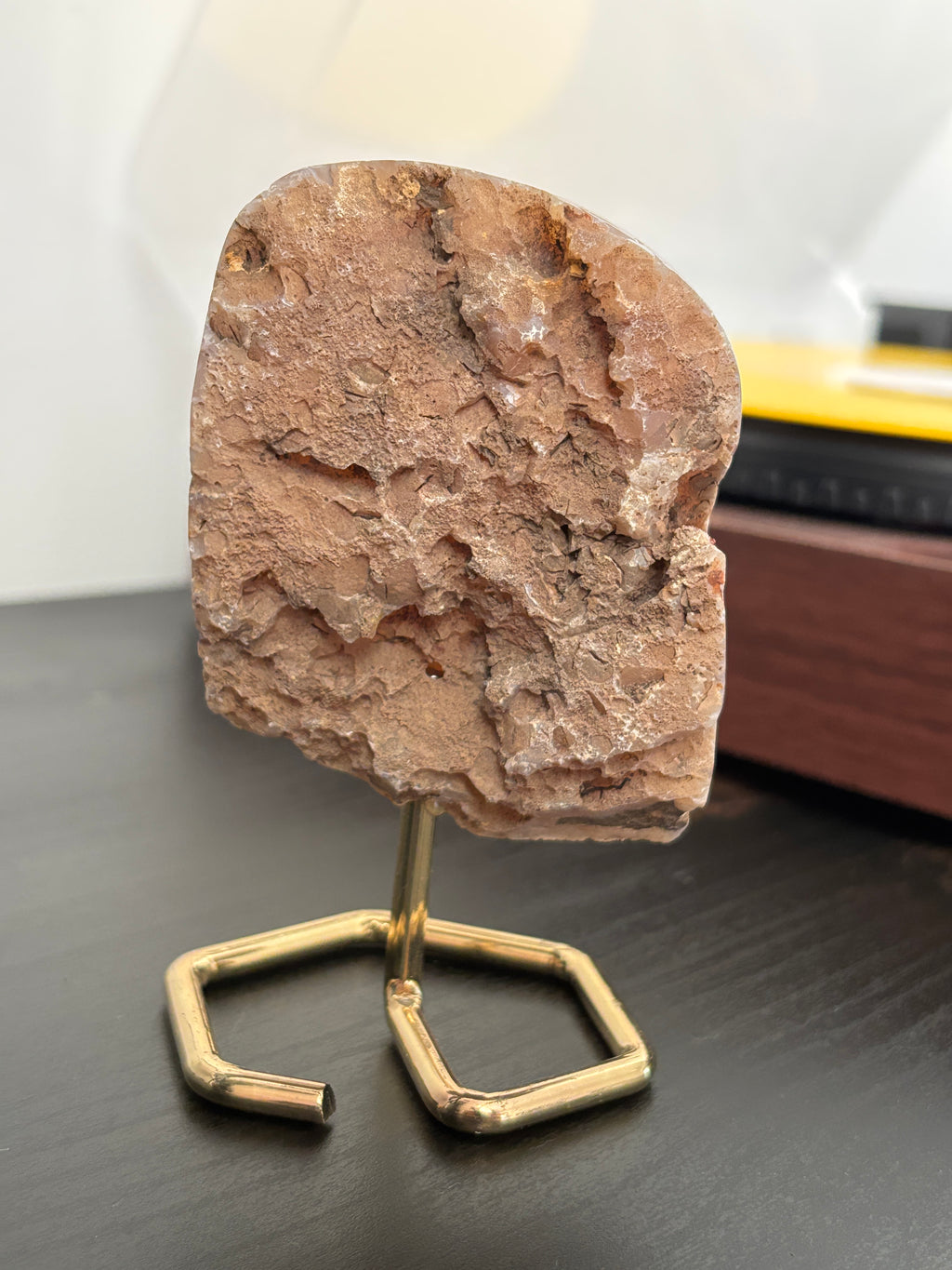 Natural Agate Geode on Gold Stand | Brazilian Crystal Display | Sparkling Collector Mineral | Luxury Home Decor