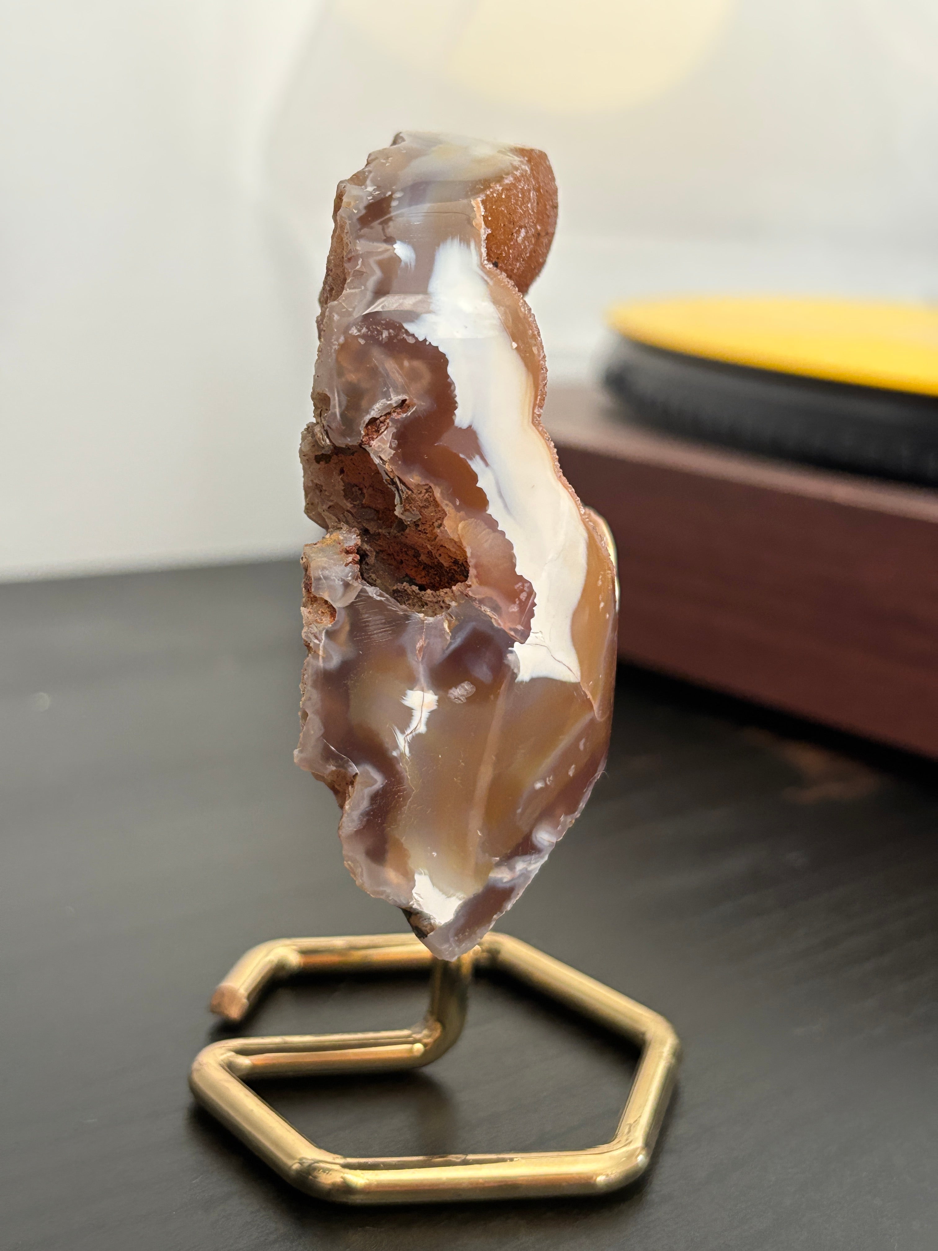 Natural Agate Geode on Gold Stand | Brazilian Crystal Display | Sparkling Collector Mineral | Luxury Home Decor