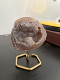 Natural Agate Geode on Gold Stand | Brazilian Crystal Display | Sparkling Collector Mineral | Luxury Home Decor