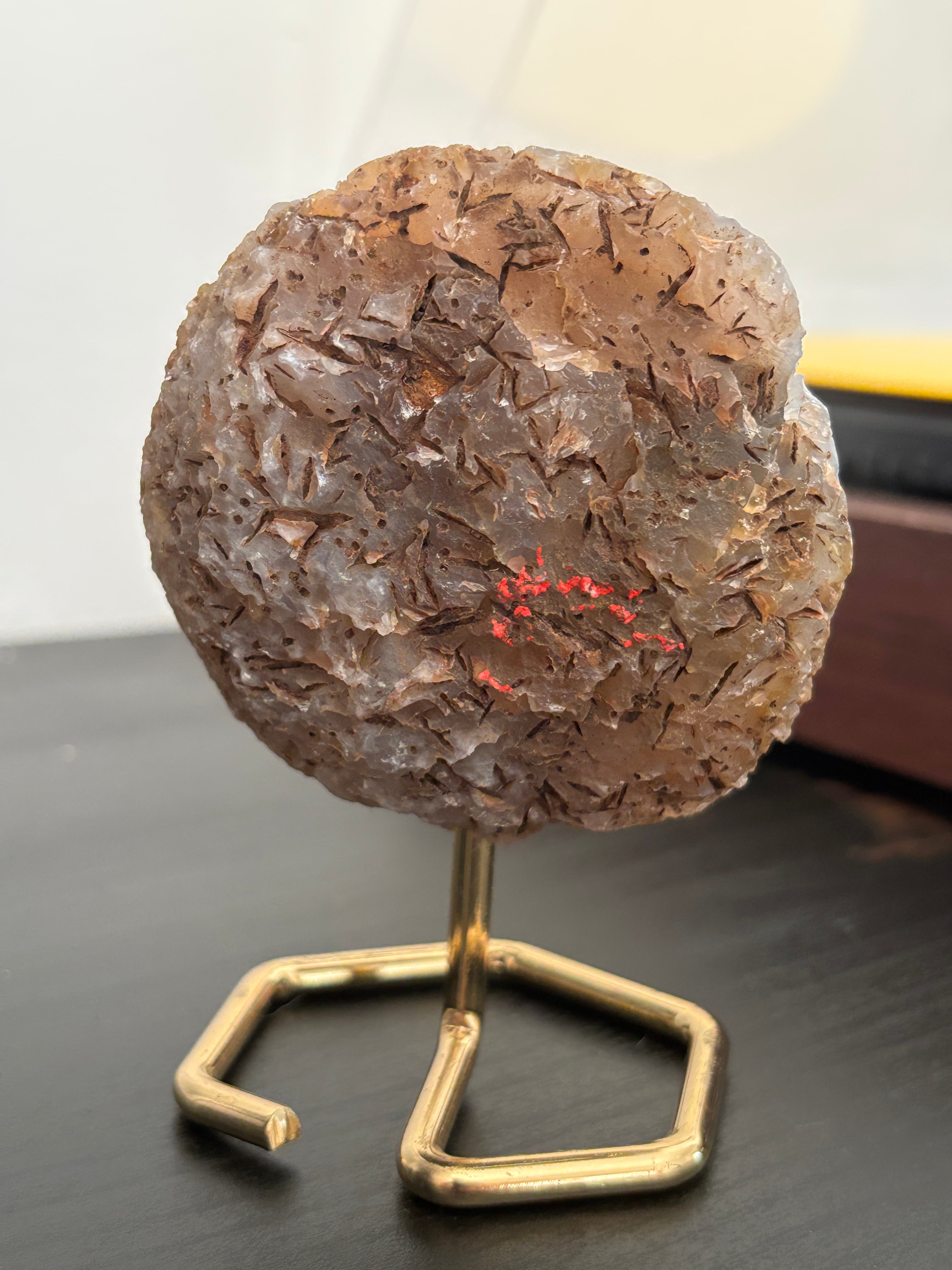 Natural Agate Geode on Gold Stand | Brazilian Crystal Display | Sparkling Collector Mineral | Luxury Home Decor