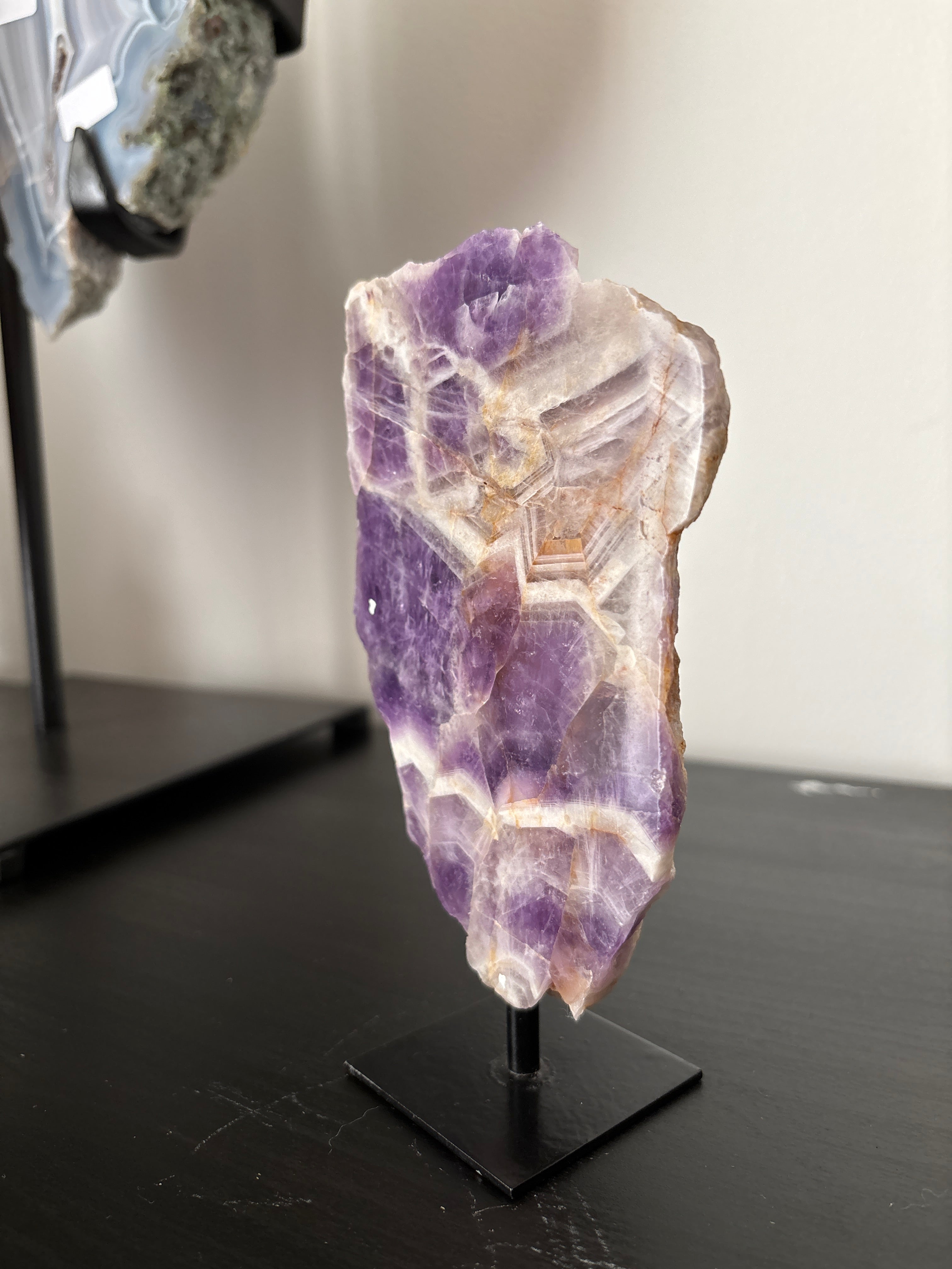 Chevron Amethyst Slab on Stand | Premium Brazilian Mineral Specimen | Collector Crystal Display | Luxury Home Decor