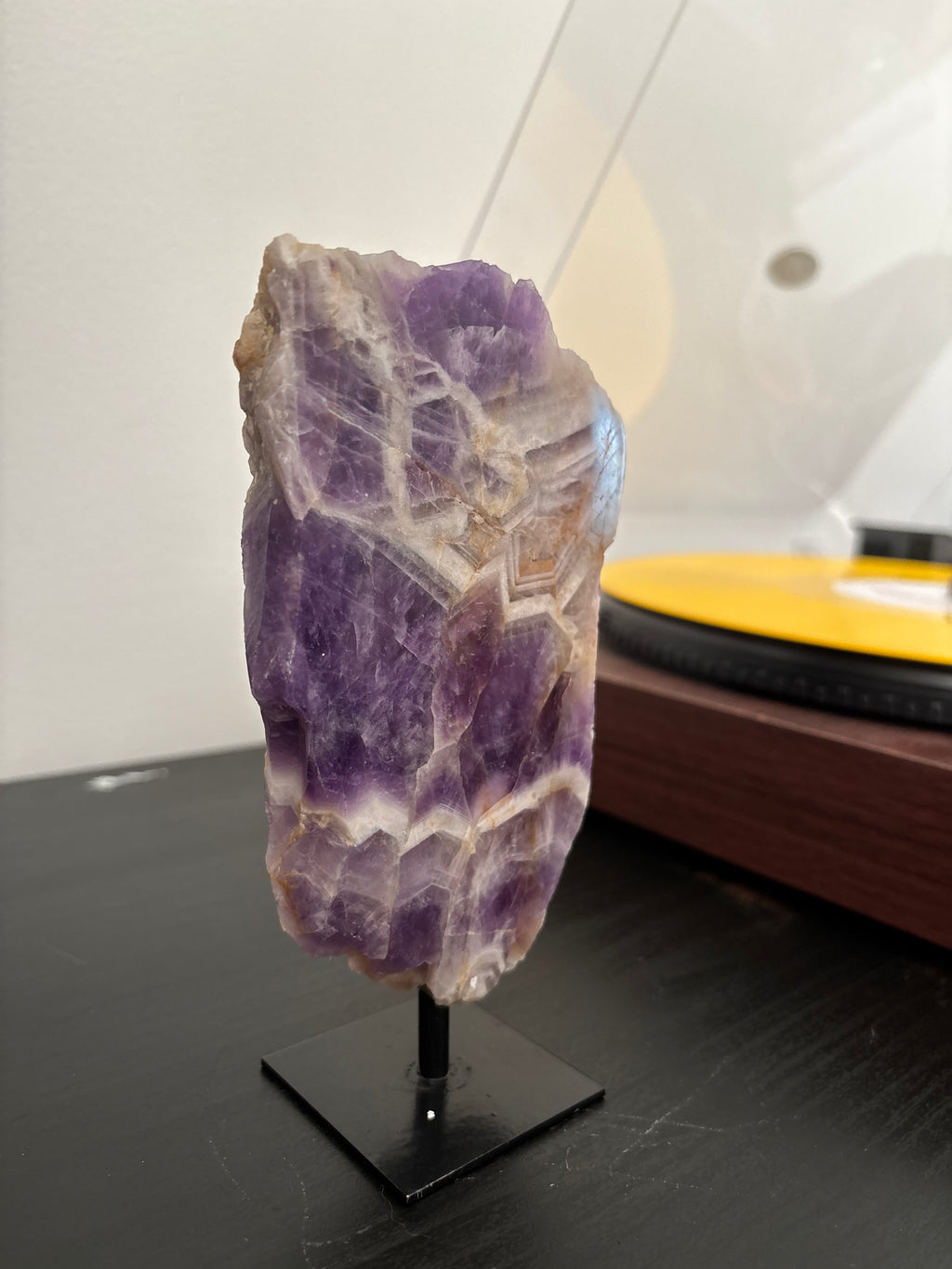 Chevron Amethyst Slab on Stand | Premium Brazilian Mineral Specimen | Collector Crystal Display | Luxury Home Decor