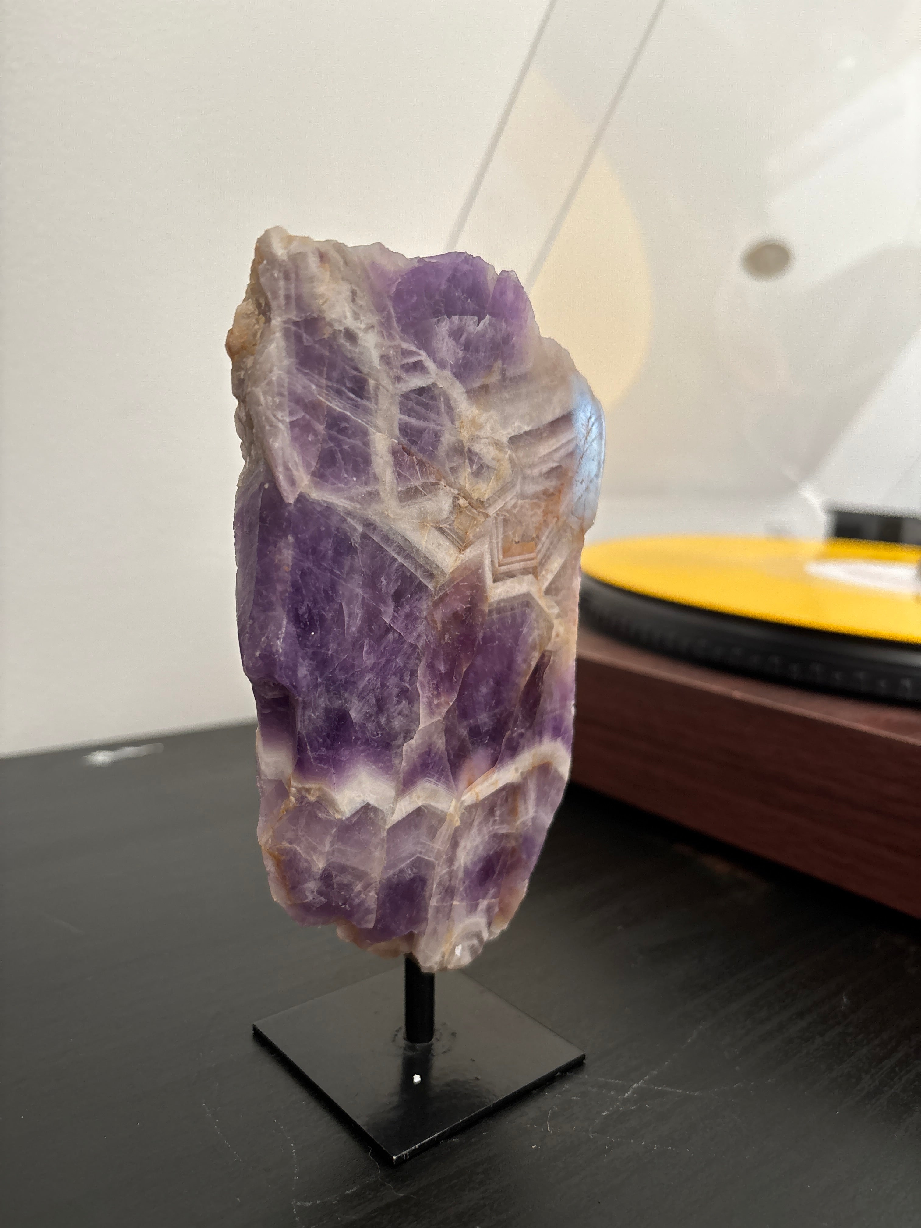 Chevron Amethyst Slab on Stand | Premium Brazilian Mineral Specimen | Collector Crystal Display | Luxury Home Decor