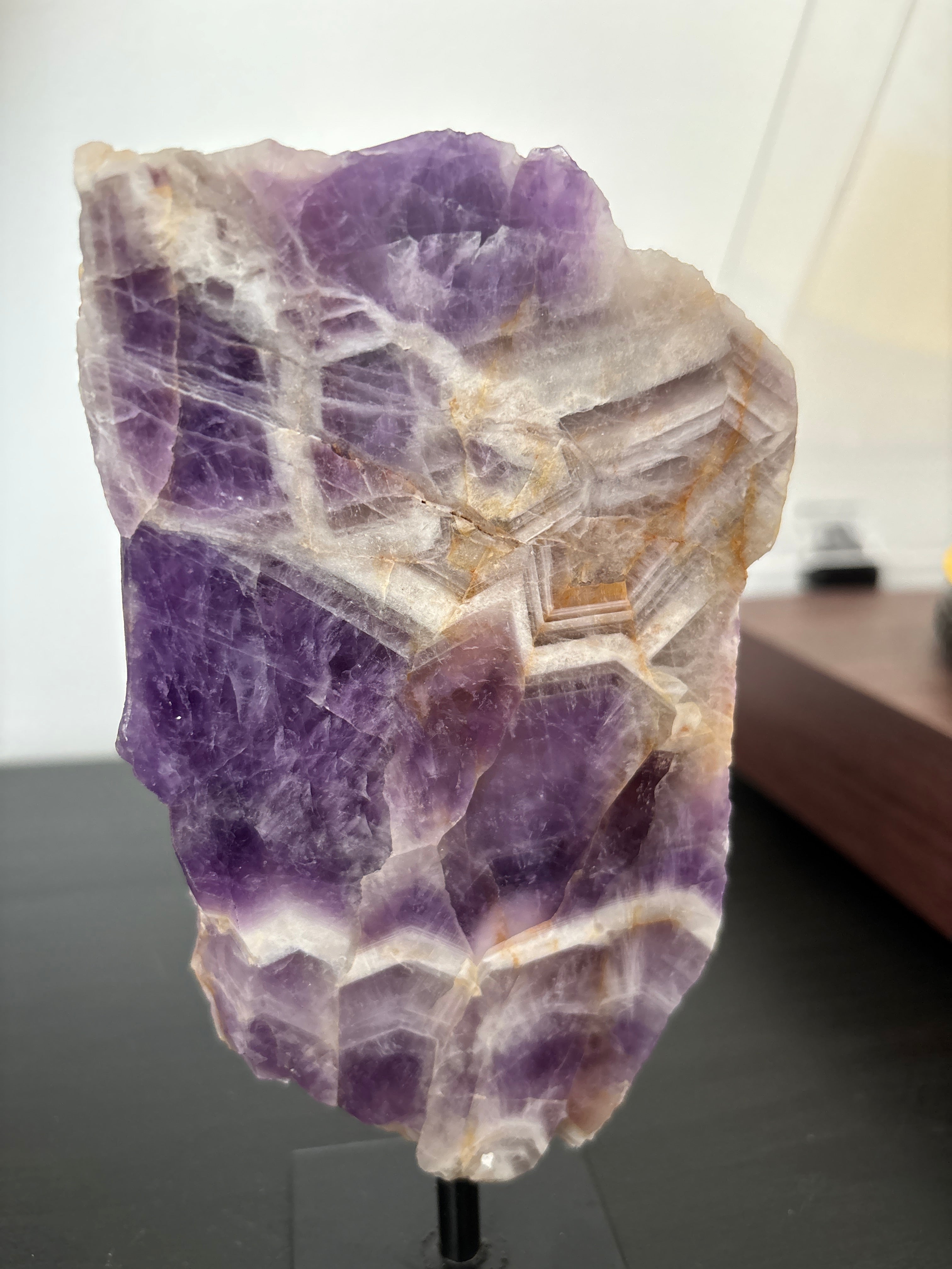 Chevron Amethyst Slab on Stand | Premium Brazilian Mineral Specimen | Collector Crystal Display | Luxury Home Decor