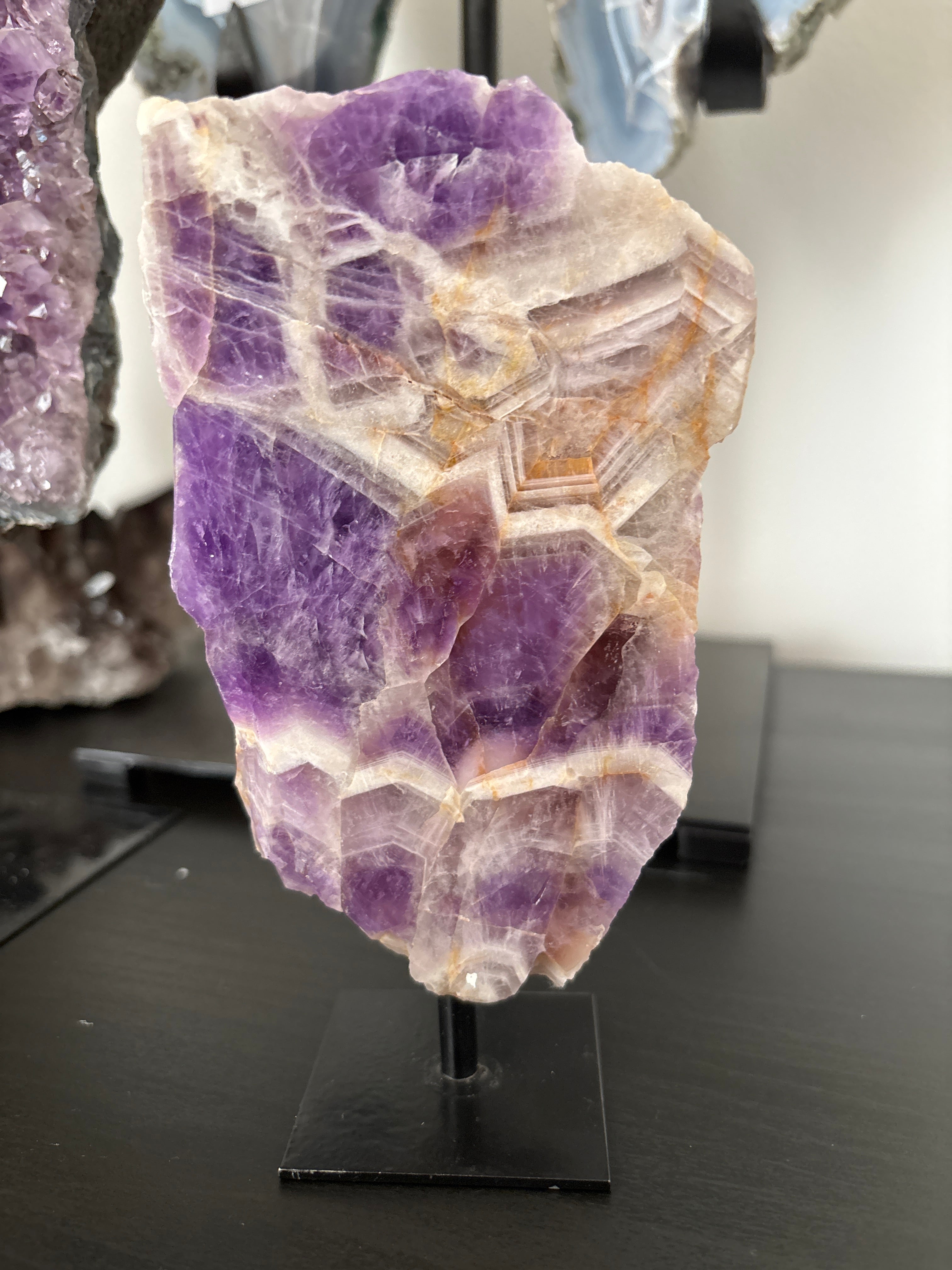 Chevron Amethyst Slab on Stand | Premium Brazilian Mineral Specimen | Collector Crystal Display | Luxury Home Decor