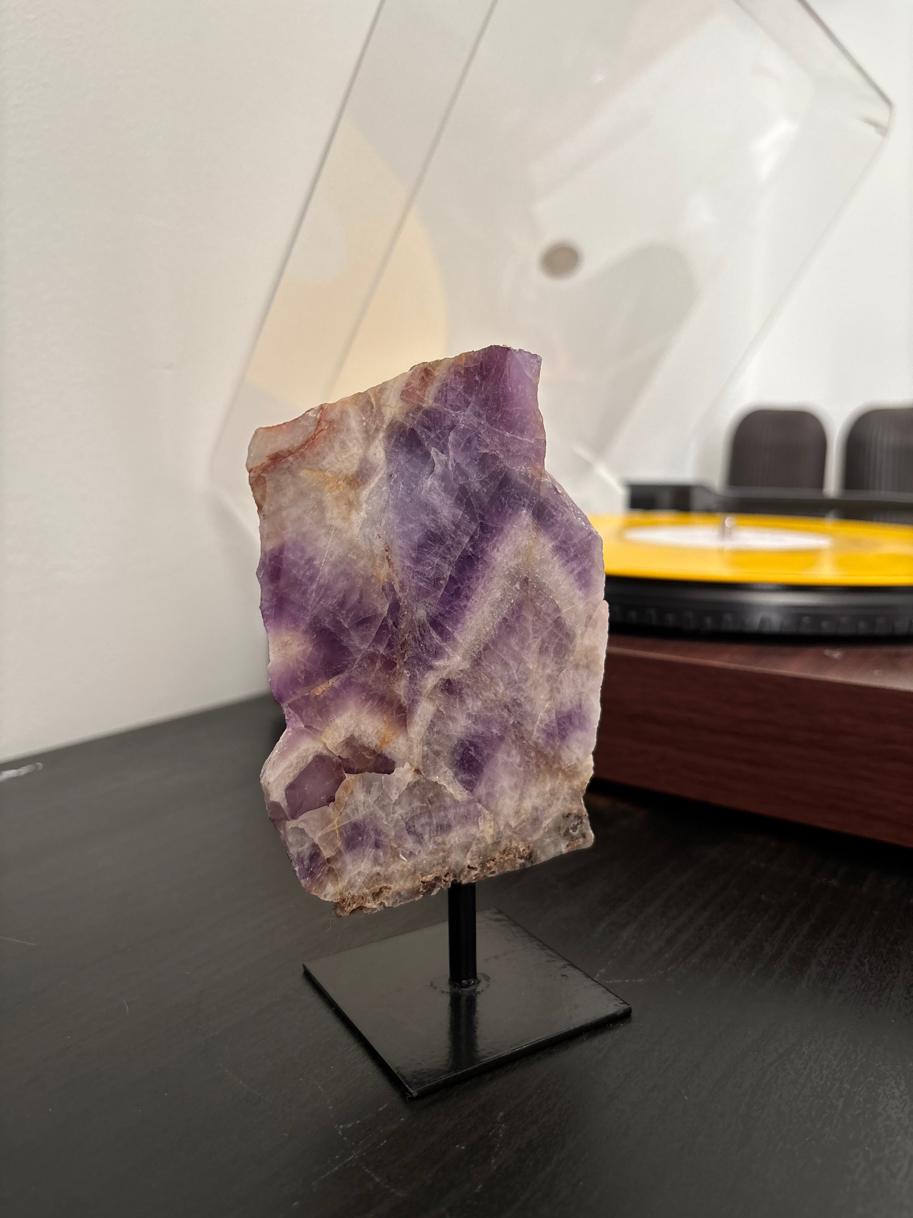 Chevron Amethyst Slab on Stand | Premium Brazilian Mineral Specimen | Collector Crystal Display | Luxury Home Decor