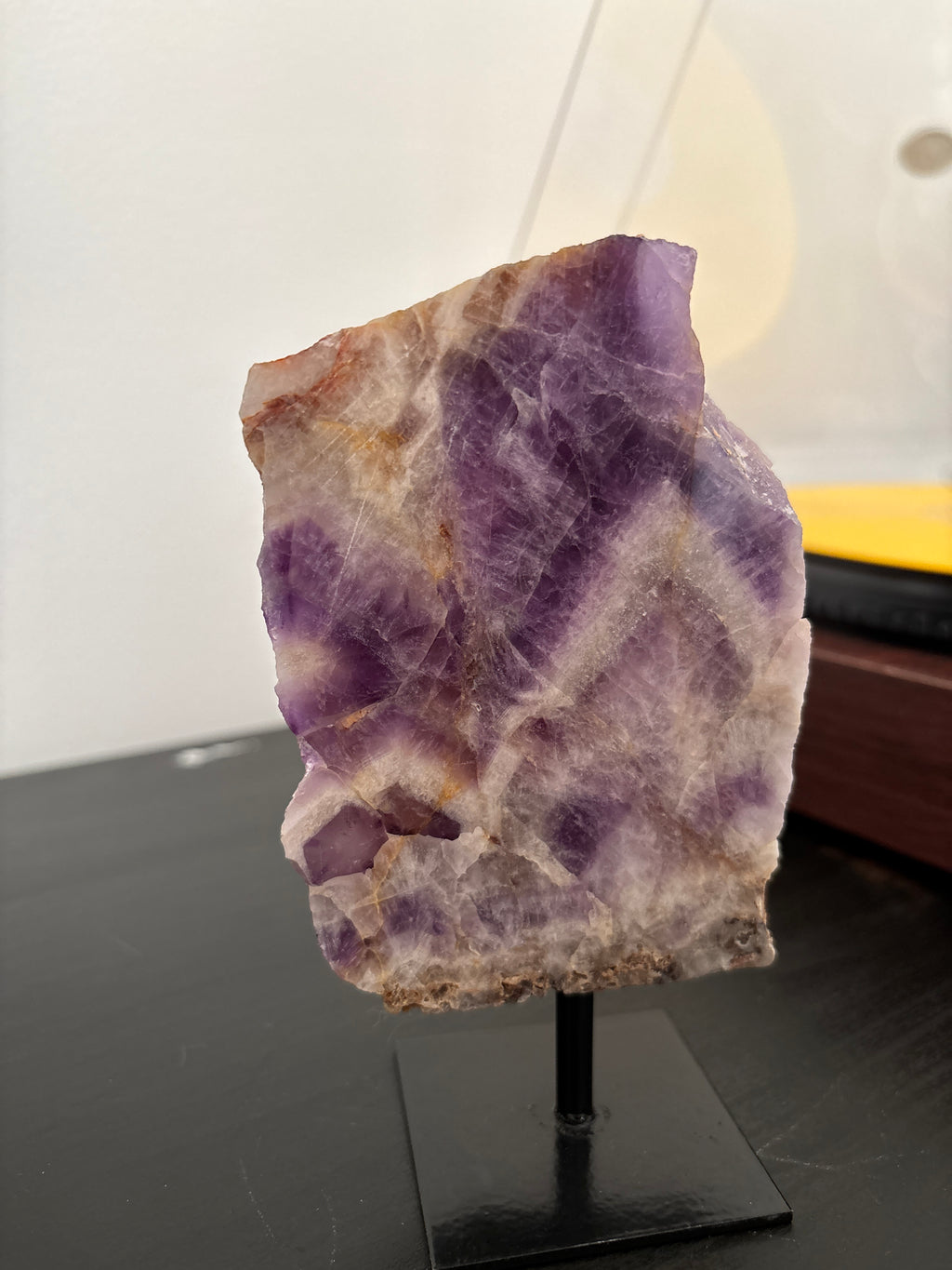 Chevron Amethyst Slab on Stand | Premium Brazilian Mineral Specimen | Collector Crystal Display | Luxury Home Decor