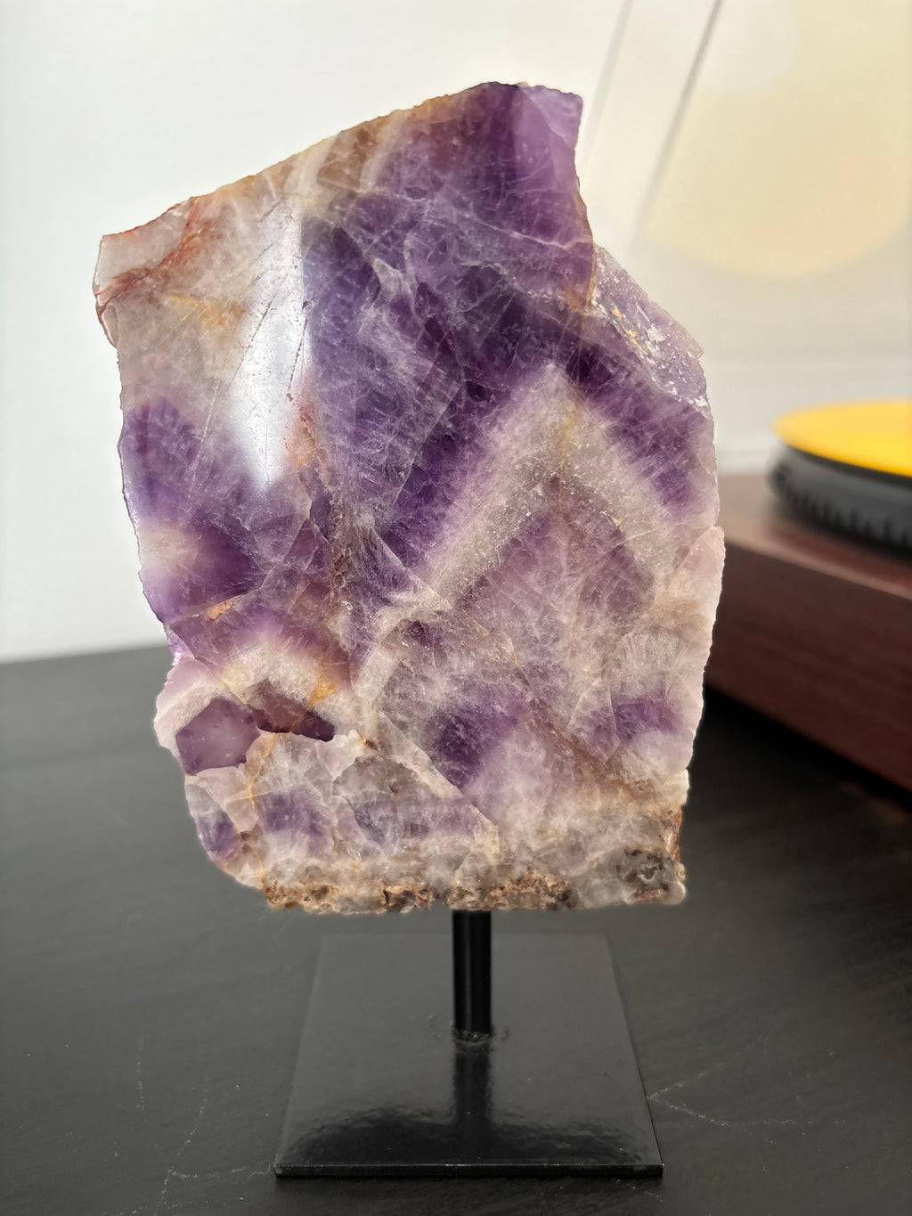 Chevron Amethyst Slab on Stand | Premium Brazilian Mineral Specimen | Collector Crystal Display | Luxury Home Decor