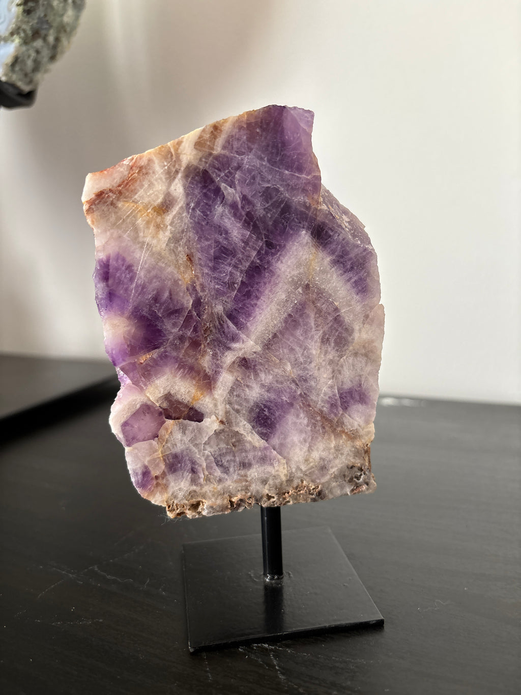 Chevron Amethyst Slab on Stand | Premium Brazilian Mineral Specimen | Collector Crystal Display | Luxury Home Decor