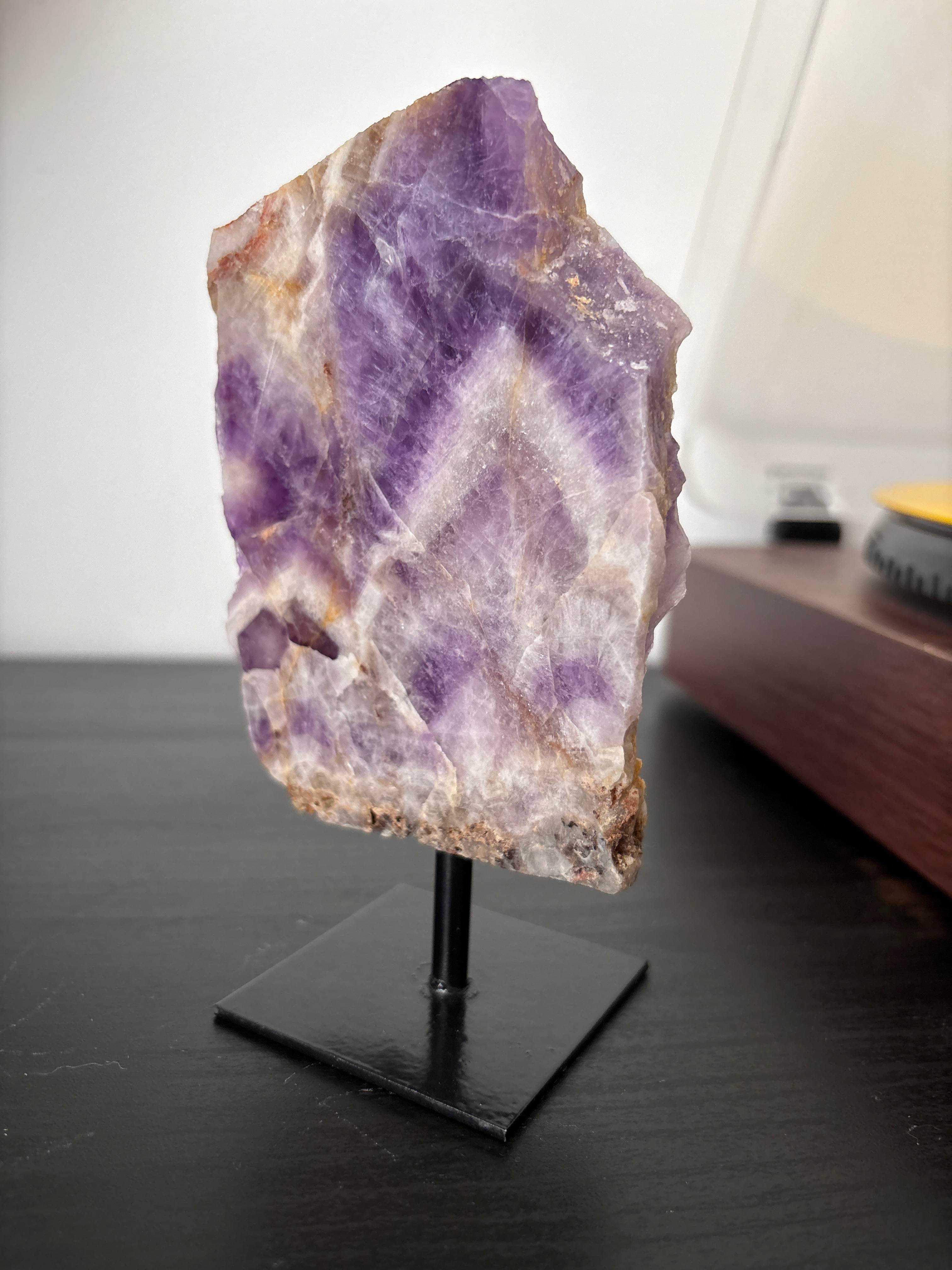 Chevron Amethyst Slab on Stand | Premium Brazilian Mineral Specimen | Collector Crystal Display | Luxury Home Decor