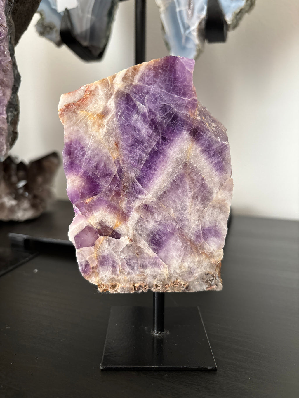 Chevron Amethyst Slab on Stand | Premium Brazilian Mineral Specimen | Collector Crystal Display | Luxury Home Decor