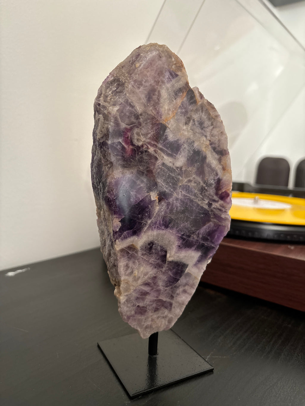 Chevron Amethyst Slab on Stand | Premium Brazilian Mineral Specimen | Collector Crystal Display | Luxury Home Decor