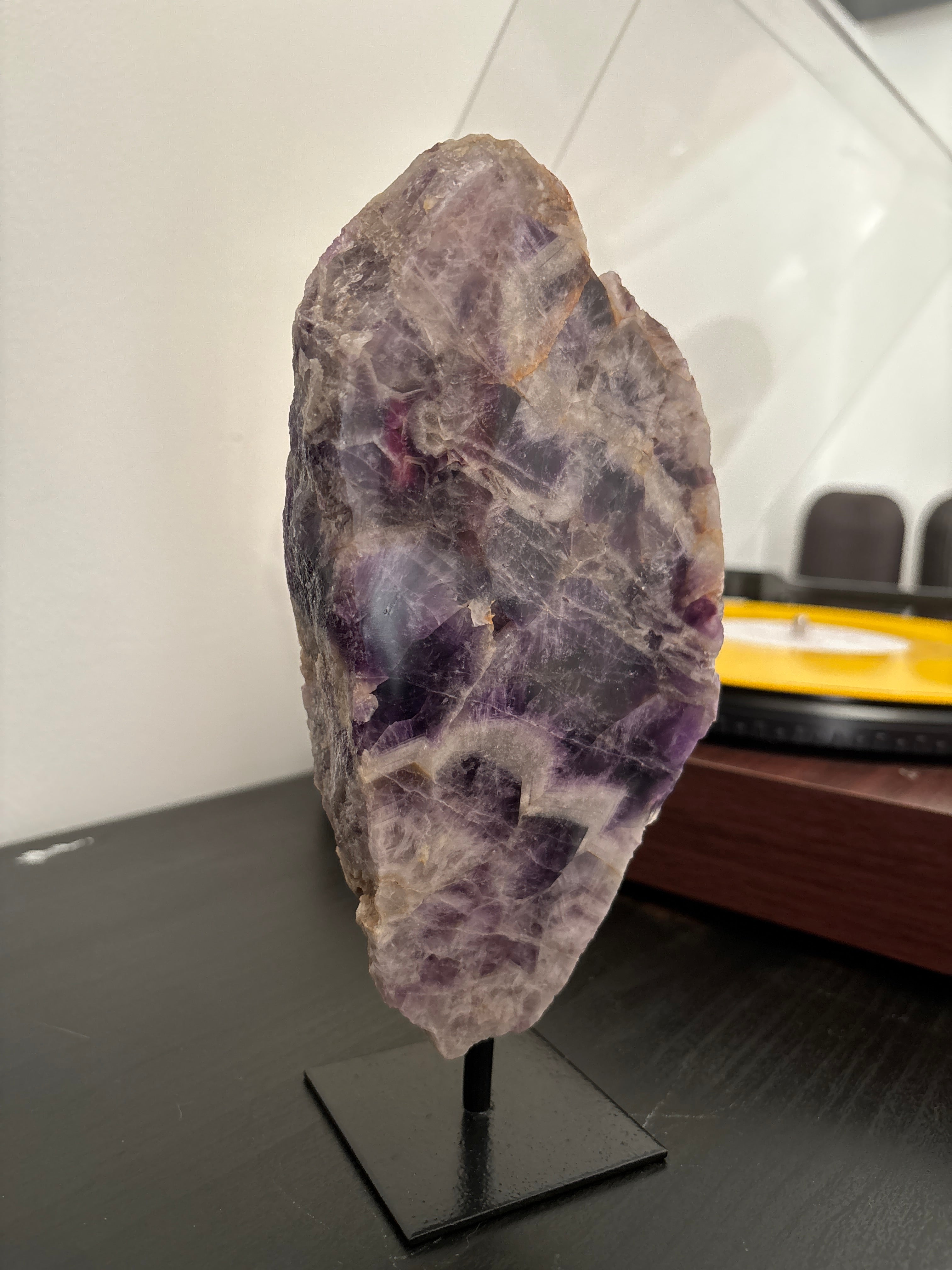 Chevron Amethyst Slab on Stand | Premium Brazilian Mineral Specimen | Collector Crystal Display | Luxury Home Decor
