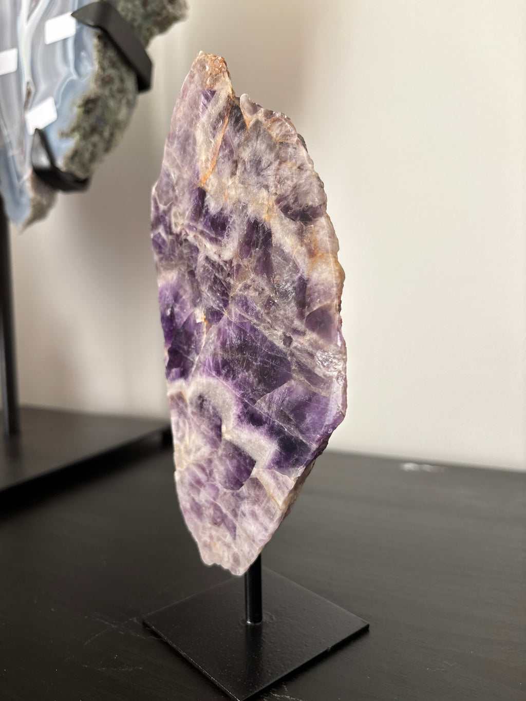 Chevron Amethyst Slab on Stand | Premium Brazilian Mineral Specimen | Collector Crystal Display | Luxury Home Decor