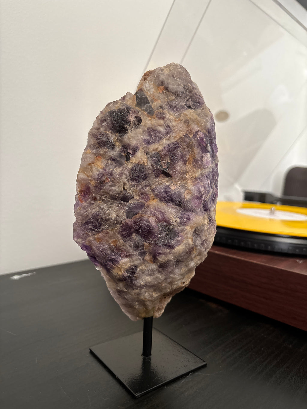 Chevron Amethyst Slab on Stand | Premium Brazilian Mineral Specimen | Collector Crystal Display | Luxury Home Decor