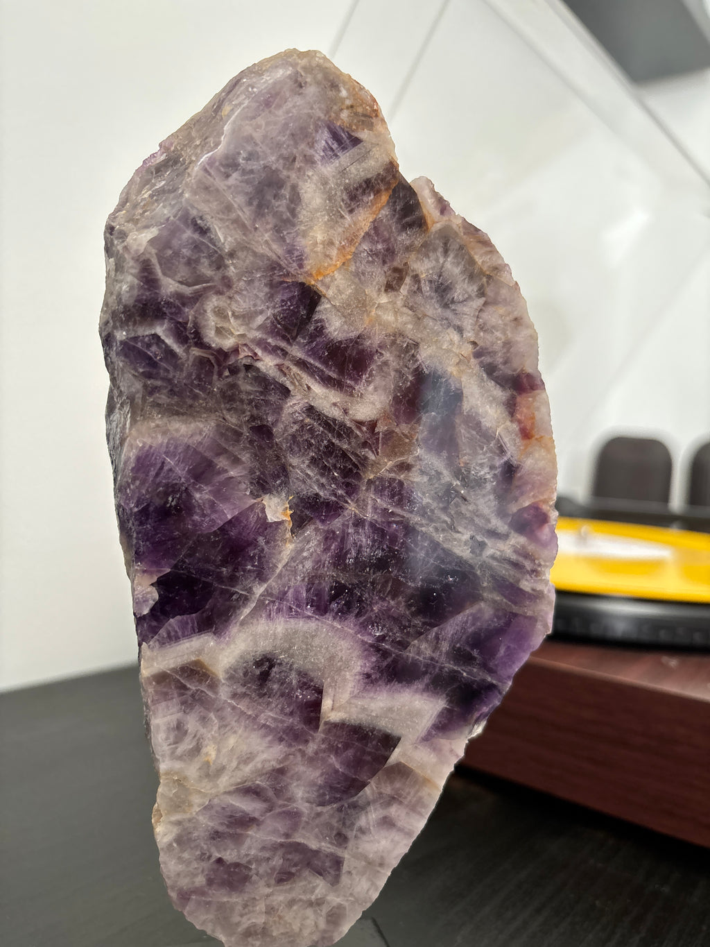 Chevron Amethyst Slab on Stand | Premium Brazilian Mineral Specimen | Collector Crystal Display | Luxury Home Decor