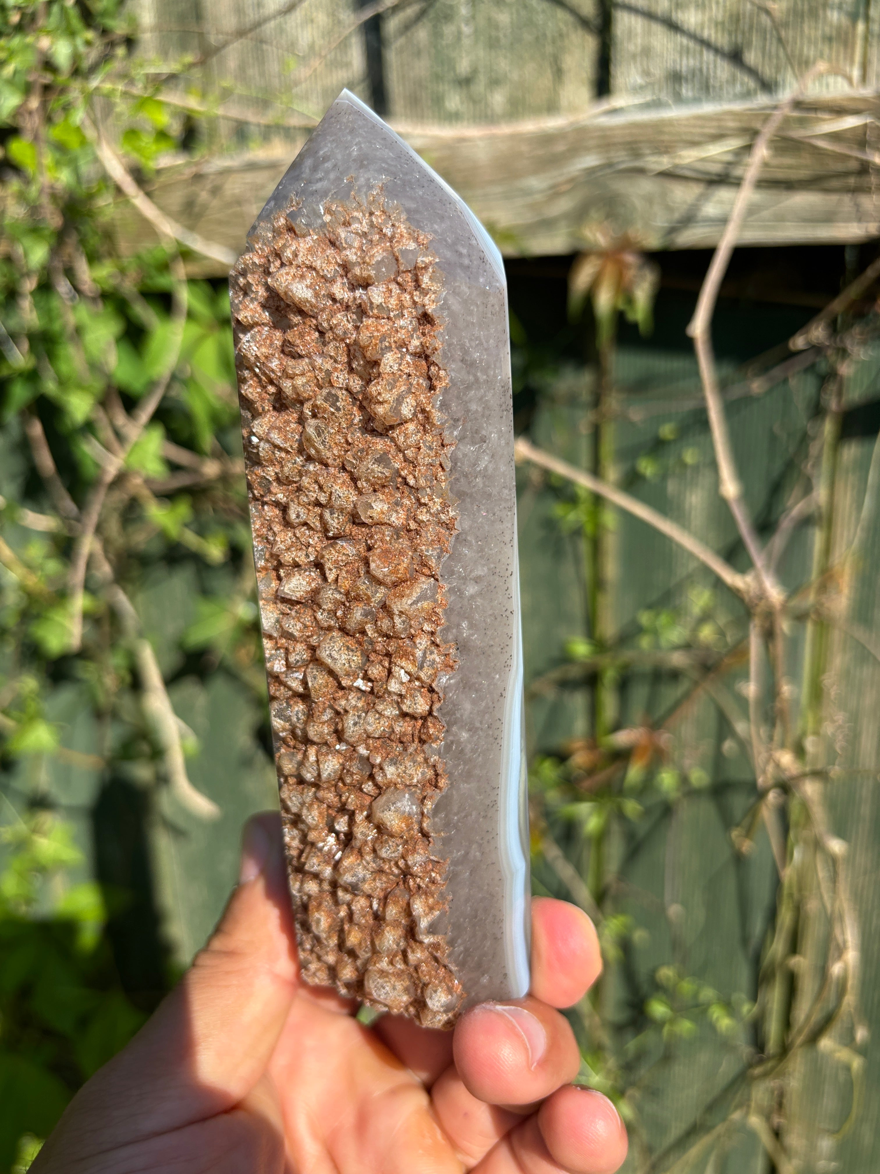 Natural Agate Druzy Point | Premium Brazilian Crystal Tower | Polished Mineral Specimen | Luxury Home Decor