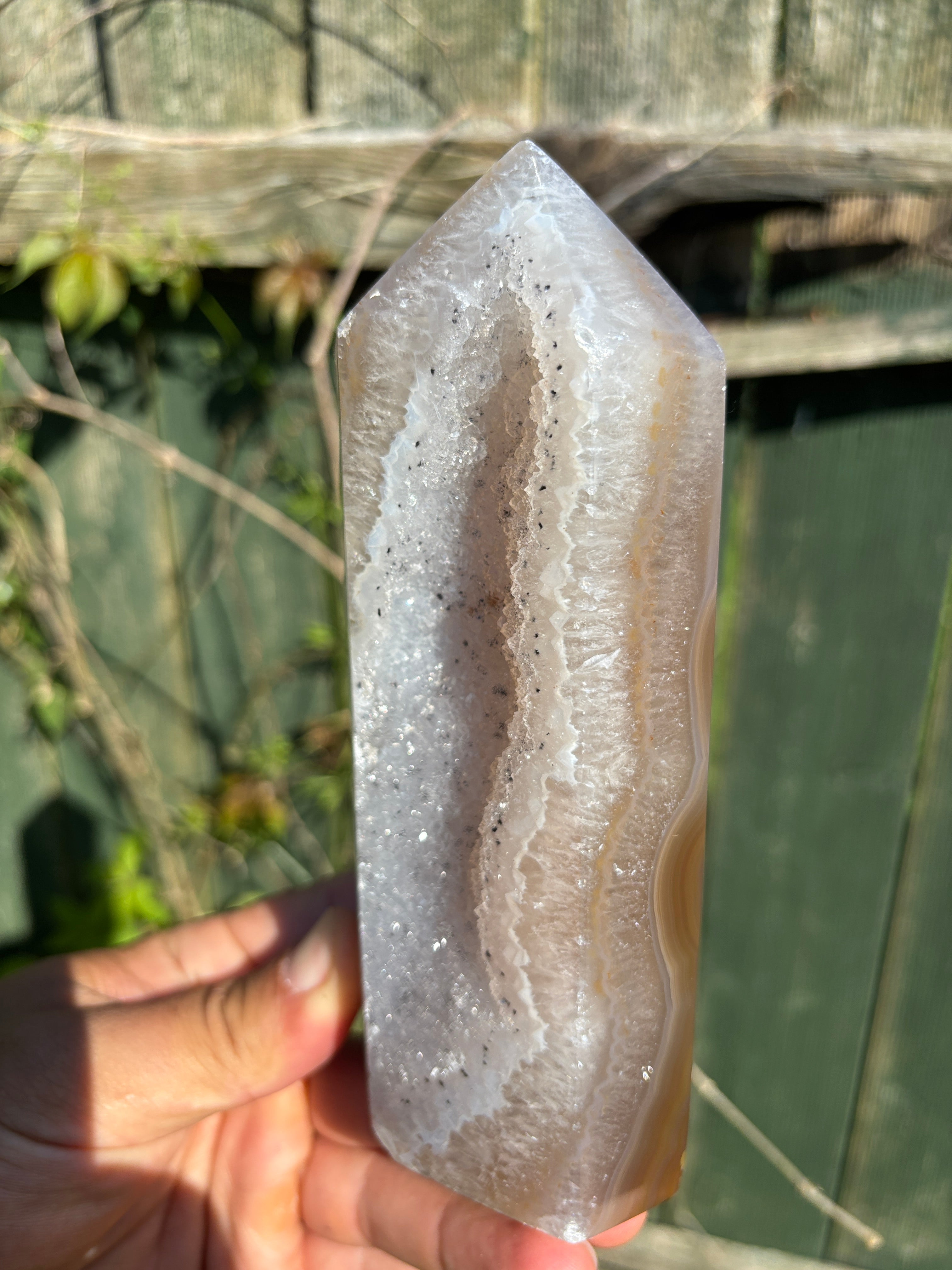Natural Agate Druzy Point | Premium Brazilian Crystal Tower | Polished Mineral Specimen | Luxury Home Decor