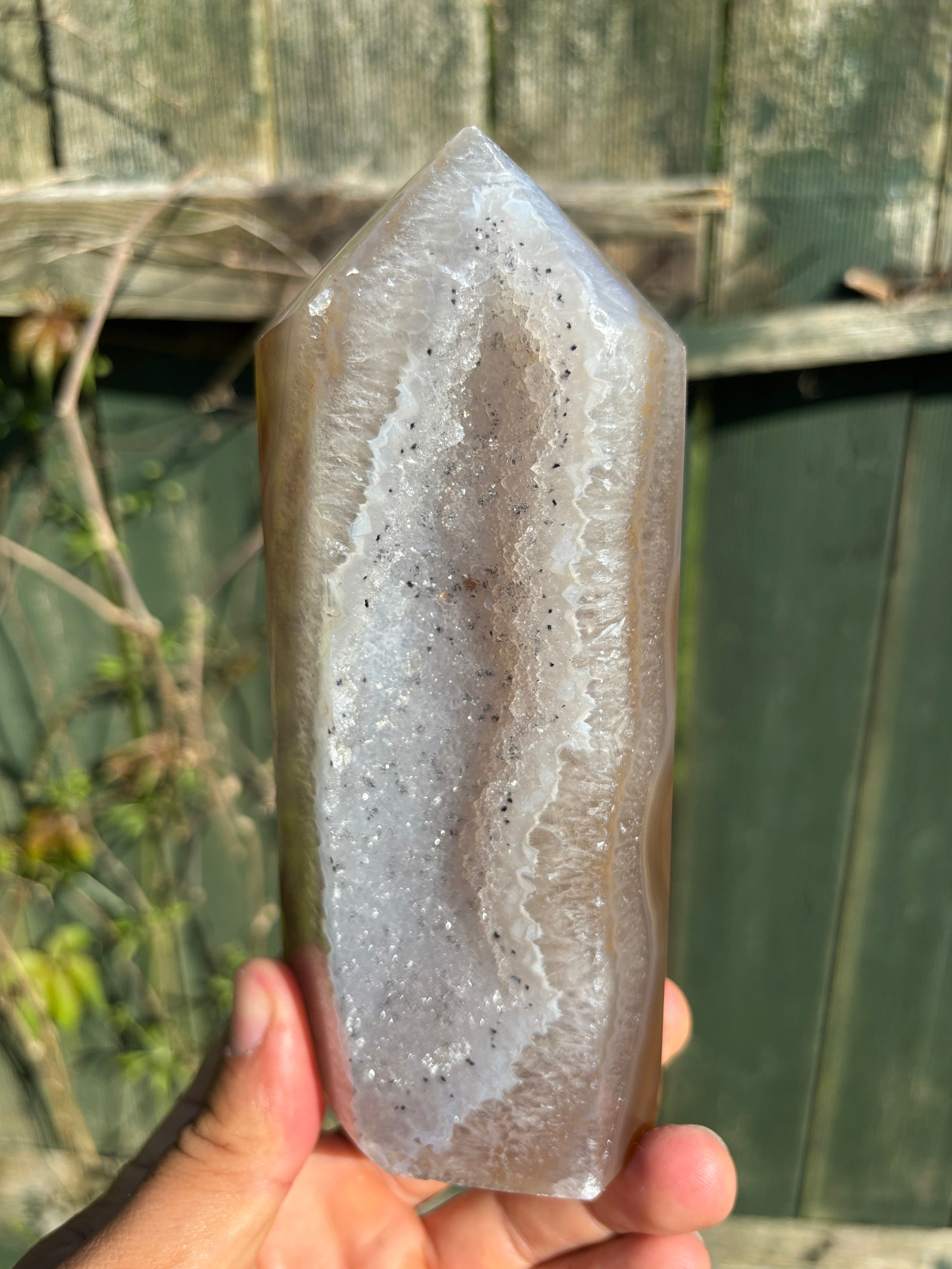 Natural Agate Druzy Point | Premium Brazilian Crystal Tower | Polished Mineral Specimen | Luxury Home Decor