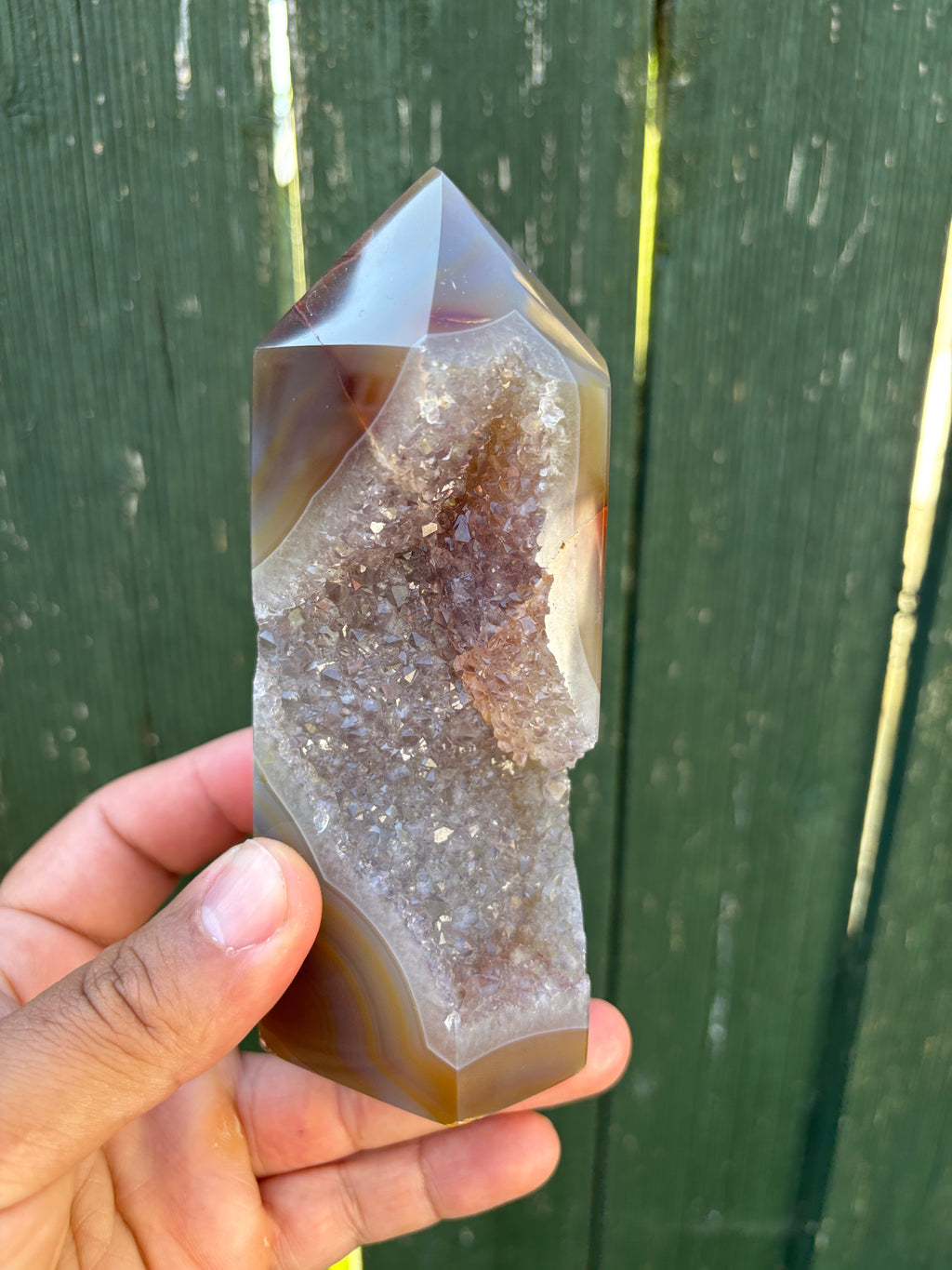 Natural Agate Druzy Point | Premium Brazilian Crystal Tower | Polished Mineral Specimen | Luxury Home Decor