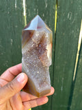 Natural Agate Druzy Point | Premium Brazilian Crystal Tower | Polished Mineral Specimen | Luxury Home Decor