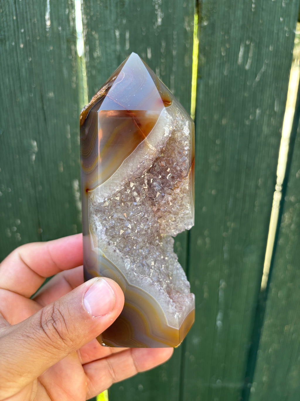 Natural Agate Druzy Point | Premium Brazilian Crystal Tower | Polished Mineral Specimen | Luxury Home Decor