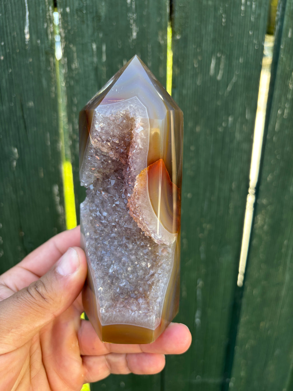 Natural Agate Druzy Point | Premium Brazilian Crystal Tower | Polished Mineral Specimen | Luxury Home Decor