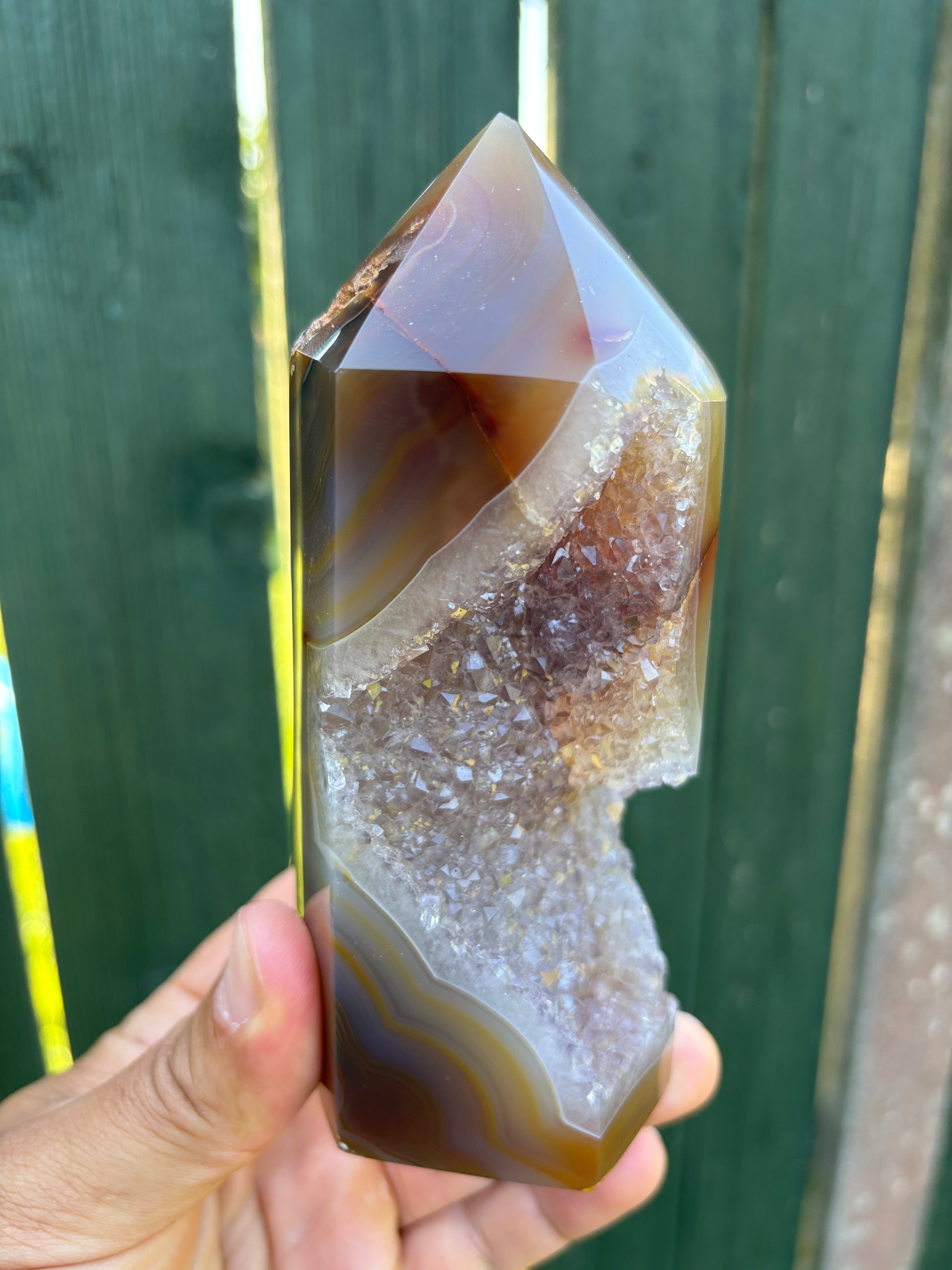 Natural Agate Druzy Point | Premium Brazilian Crystal Tower | Polished Mineral Specimen | Luxury Home Decor