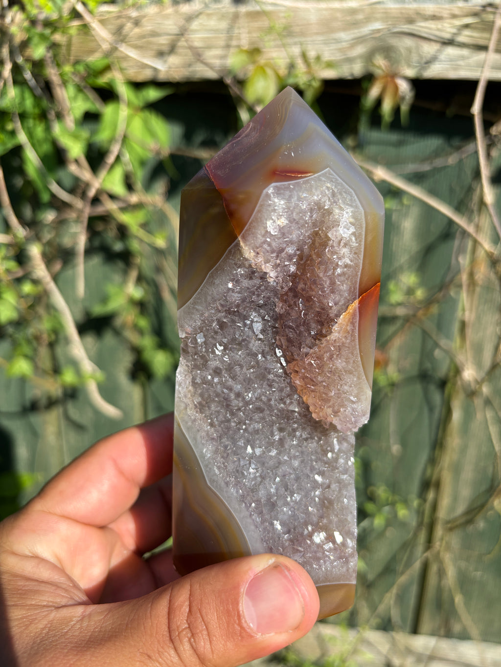 Natural Agate Druzy Point | Premium Brazilian Crystal Tower | Polished Mineral Specimen | Luxury Home Decor