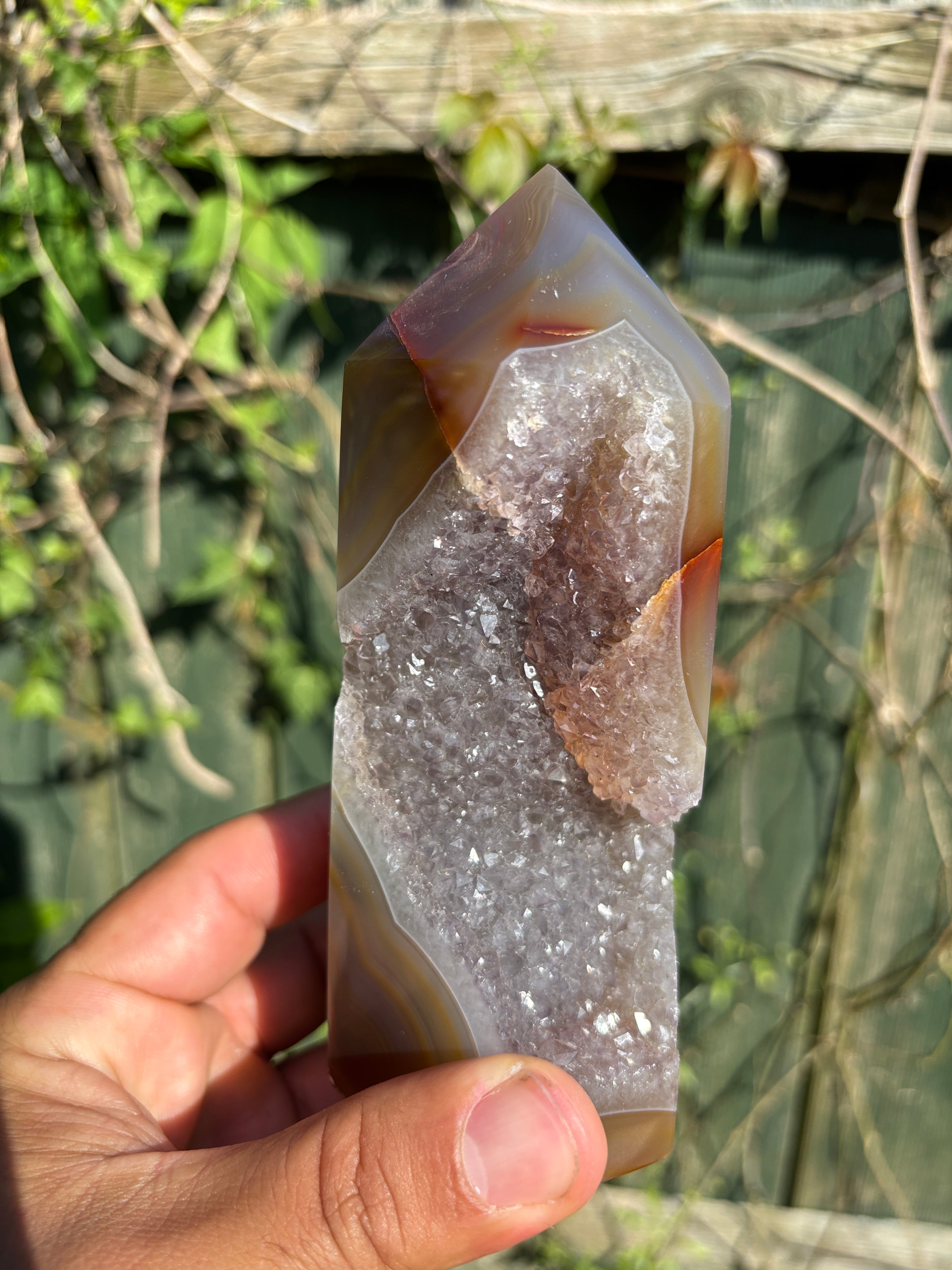 Natural Agate Druzy Point | Premium Brazilian Crystal Tower | Polished Mineral Specimen | Luxury Home Decor