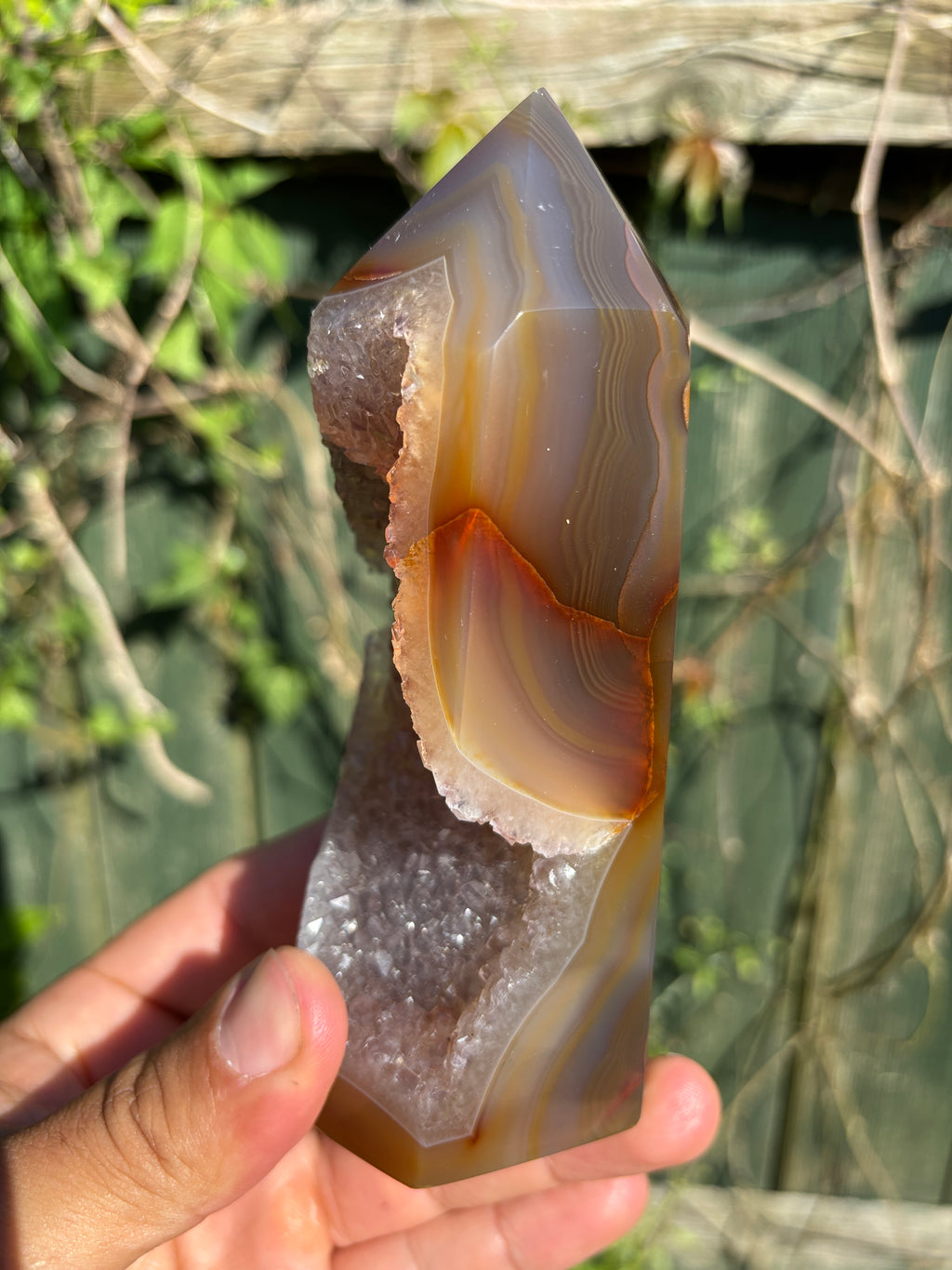 Natural Agate Druzy Point | Premium Brazilian Crystal Tower | Polished Mineral Specimen | Luxury Home Decor