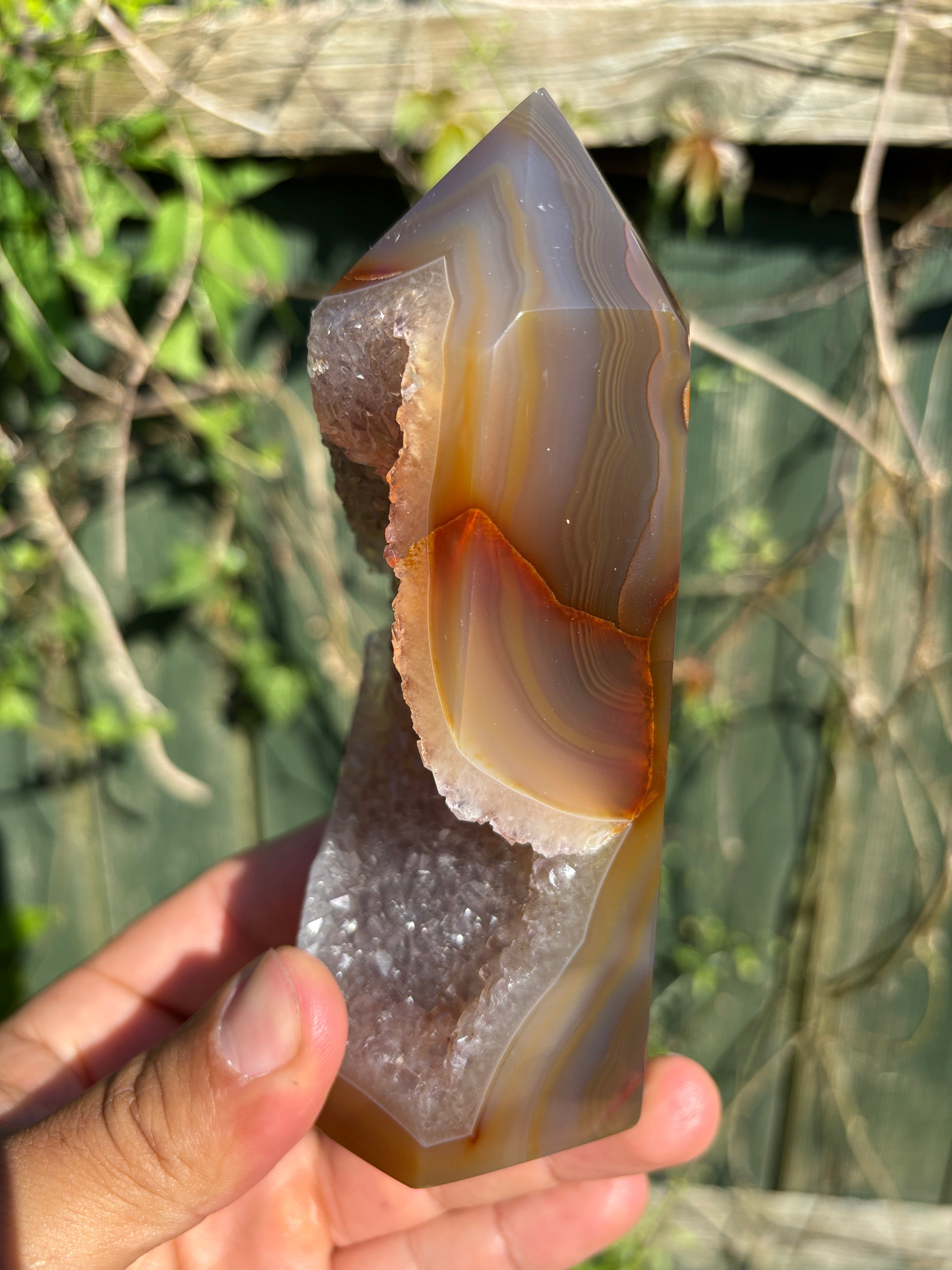 Natural Agate Druzy Point | Premium Brazilian Crystal Tower | Polished Mineral Specimen | Luxury Home Decor