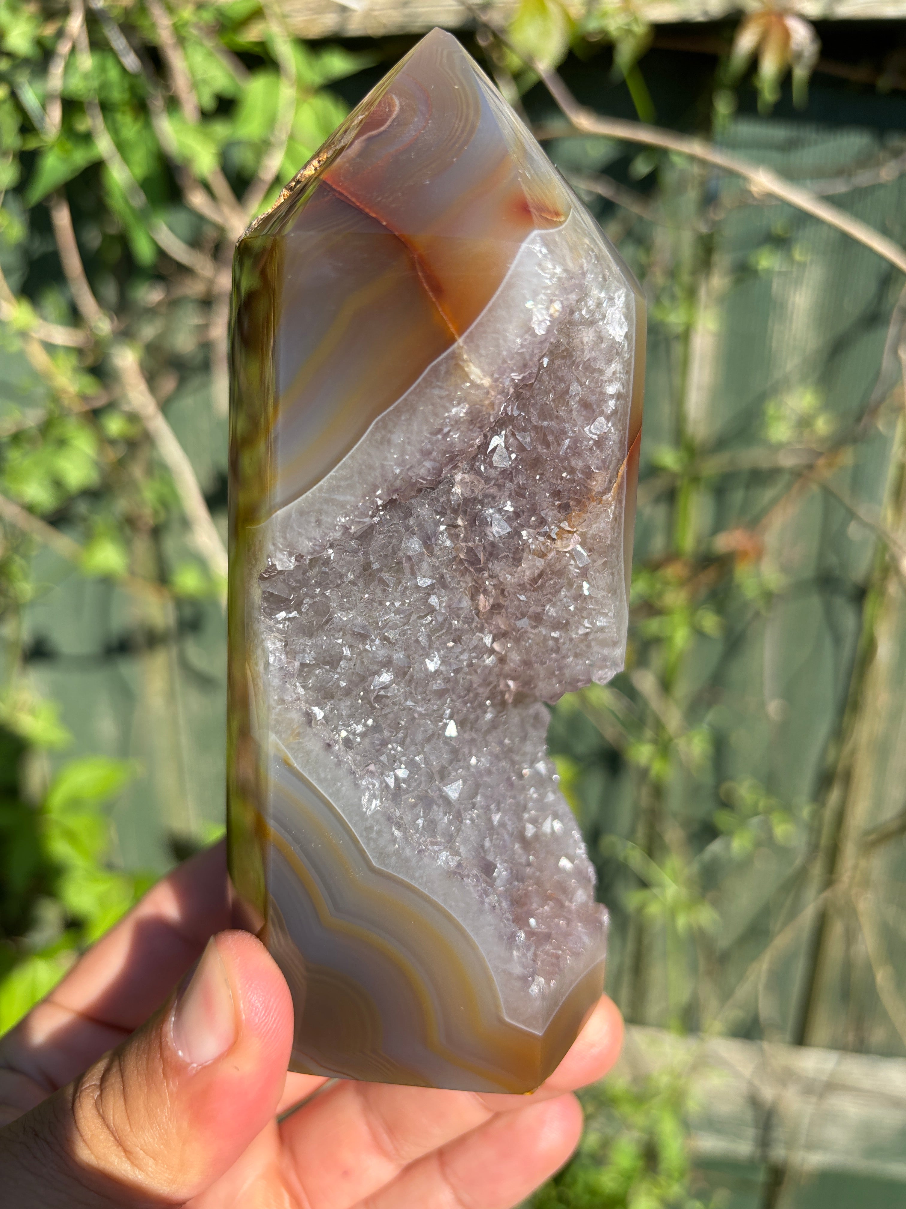 Natural Agate Druzy Point | Premium Brazilian Crystal Tower | Polished Mineral Specimen | Luxury Home Decor