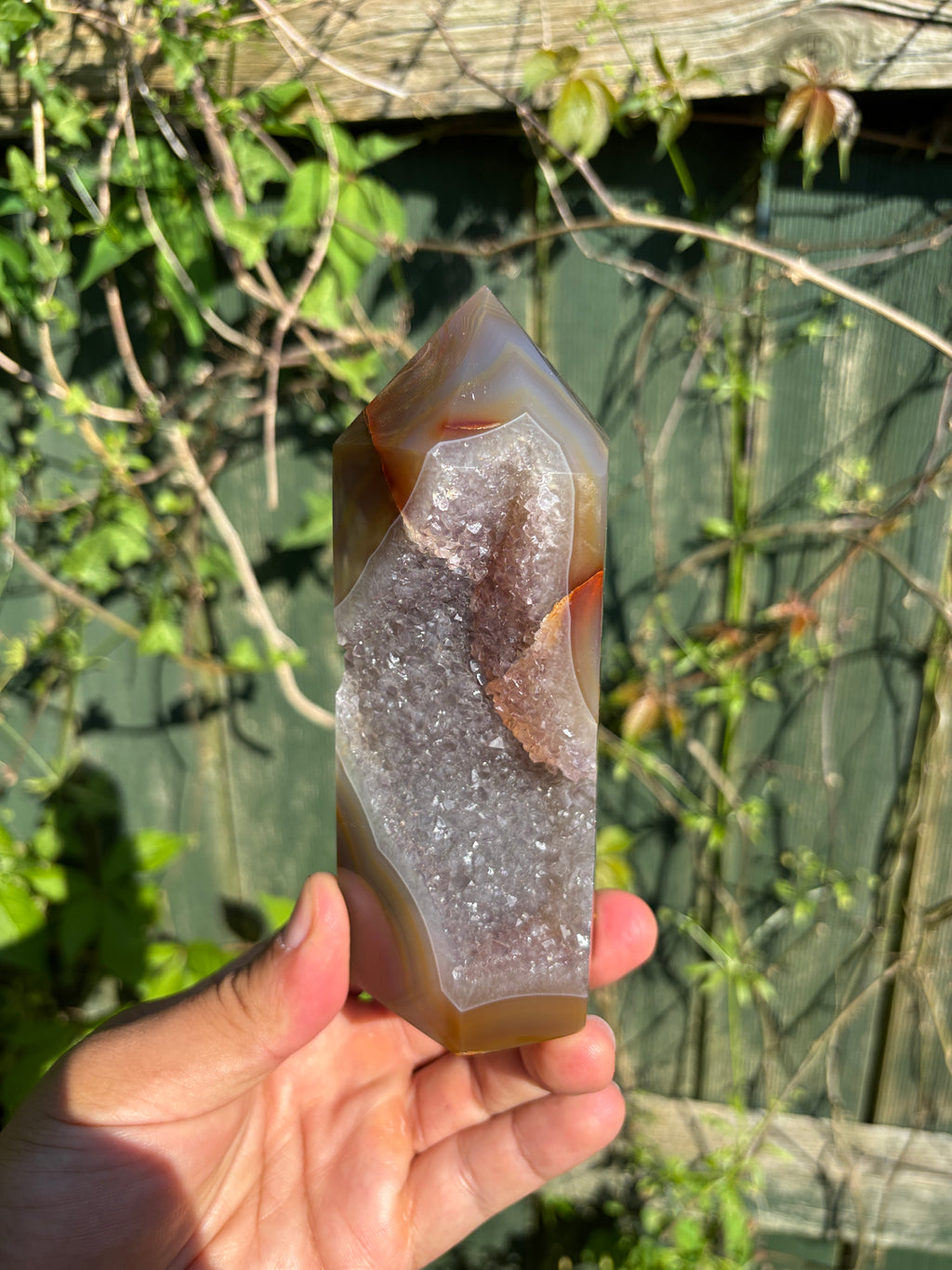 Natural Agate Druzy Point | Premium Brazilian Crystal Tower | Polished Mineral Specimen | Luxury Home Decor