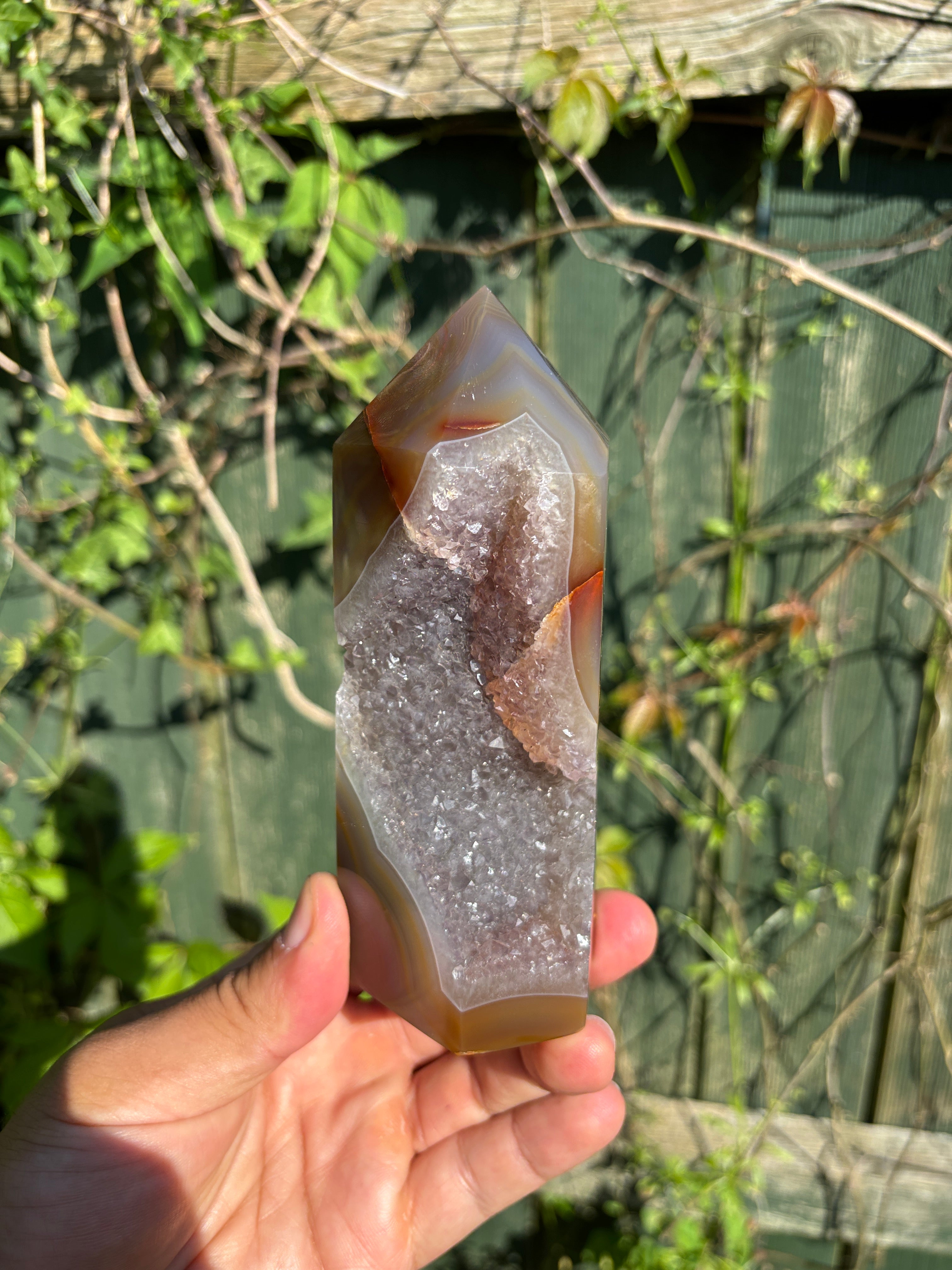 Natural Agate Druzy Point | Premium Brazilian Crystal Tower | Polished Mineral Specimen | Luxury Home Decor