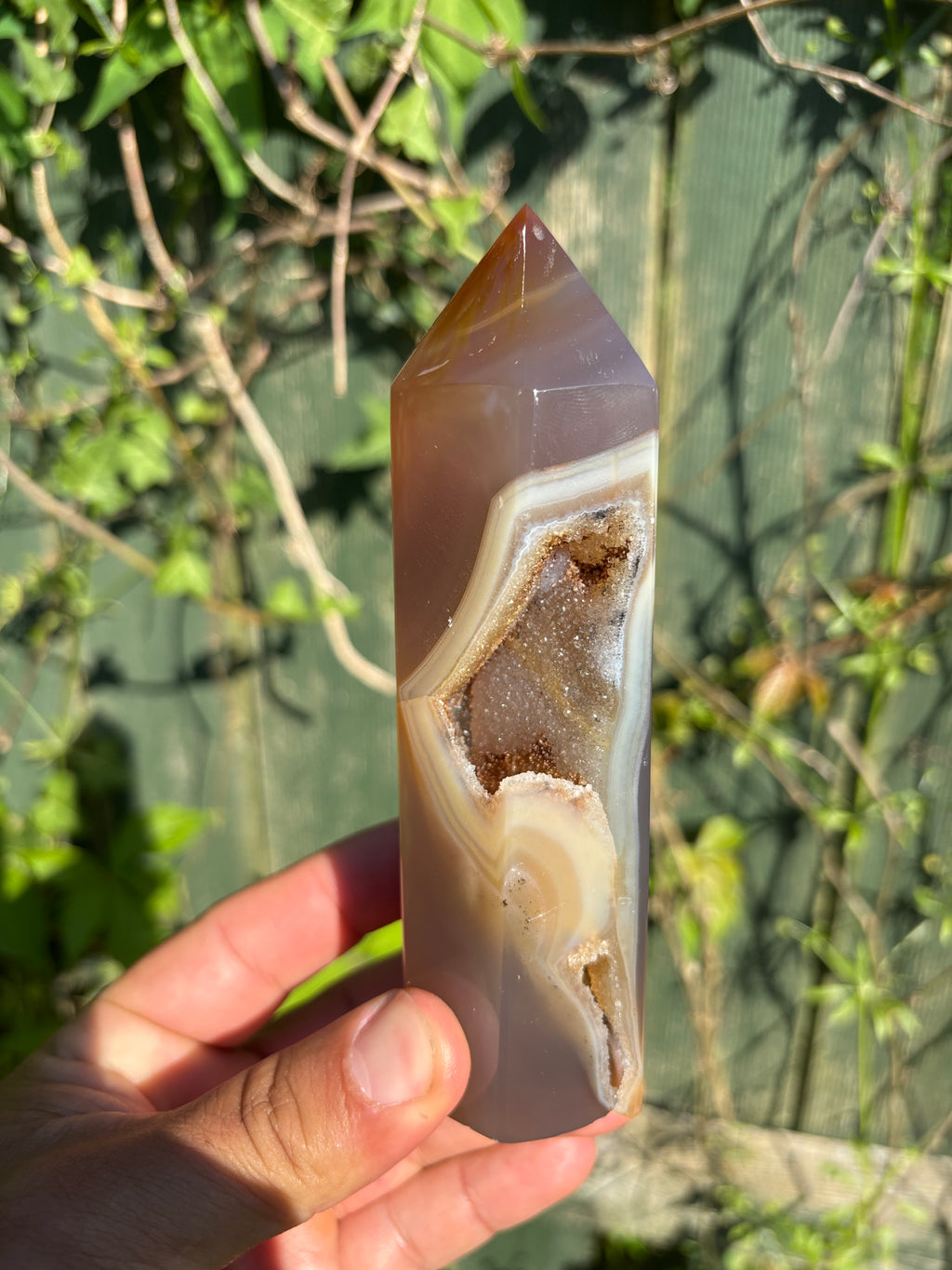 Natural Agate Druzy Point | Premium Brazilian Crystal Tower | Polished Mineral Specimen | Luxury Home Decor