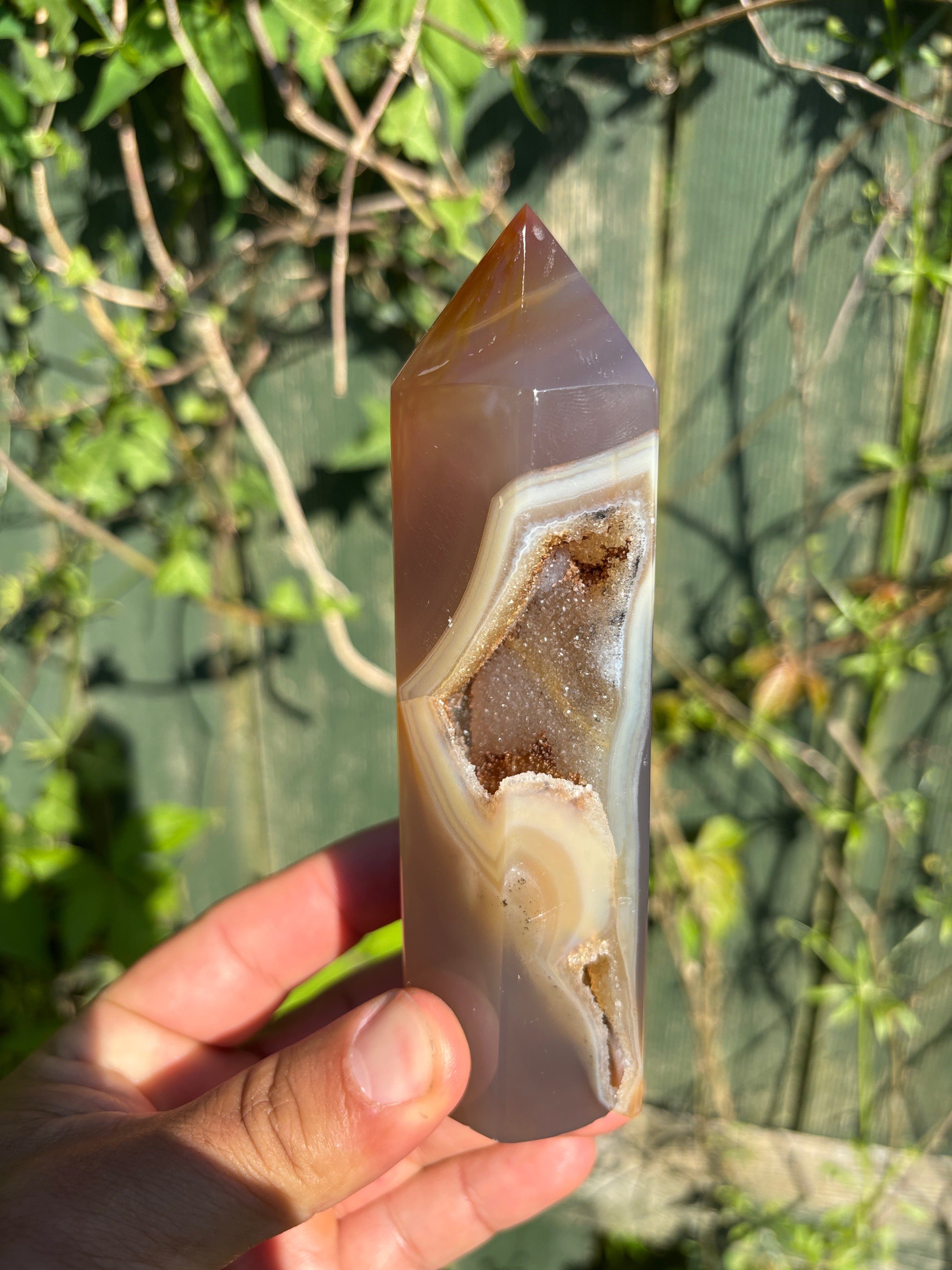 Natural Agate Druzy Point | Premium Brazilian Crystal Tower | Polished Mineral Specimen | Luxury Home Decor