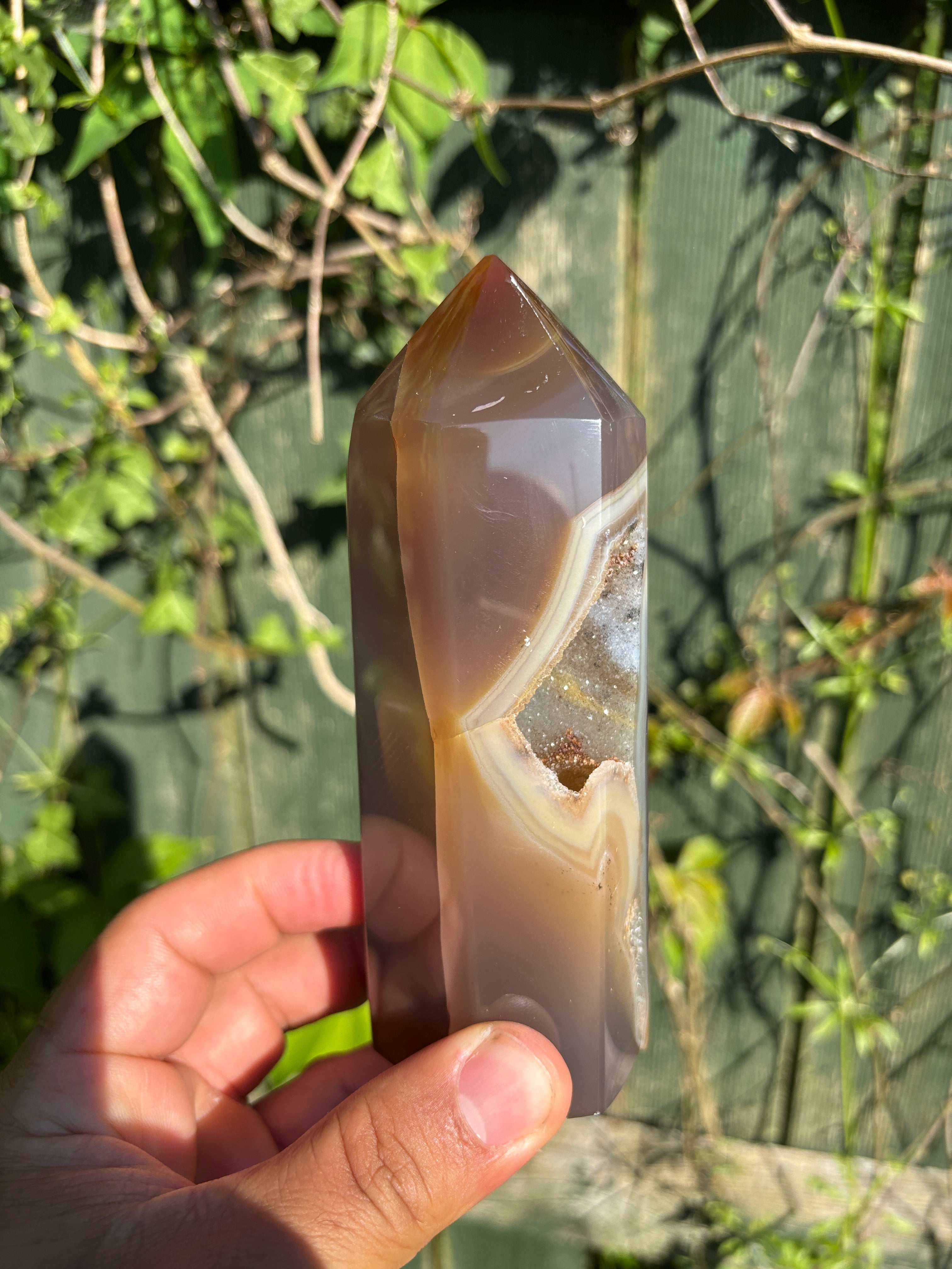 Natural Agate Druzy Point | Premium Brazilian Crystal Tower | Polished Mineral Specimen | Luxury Home Decor