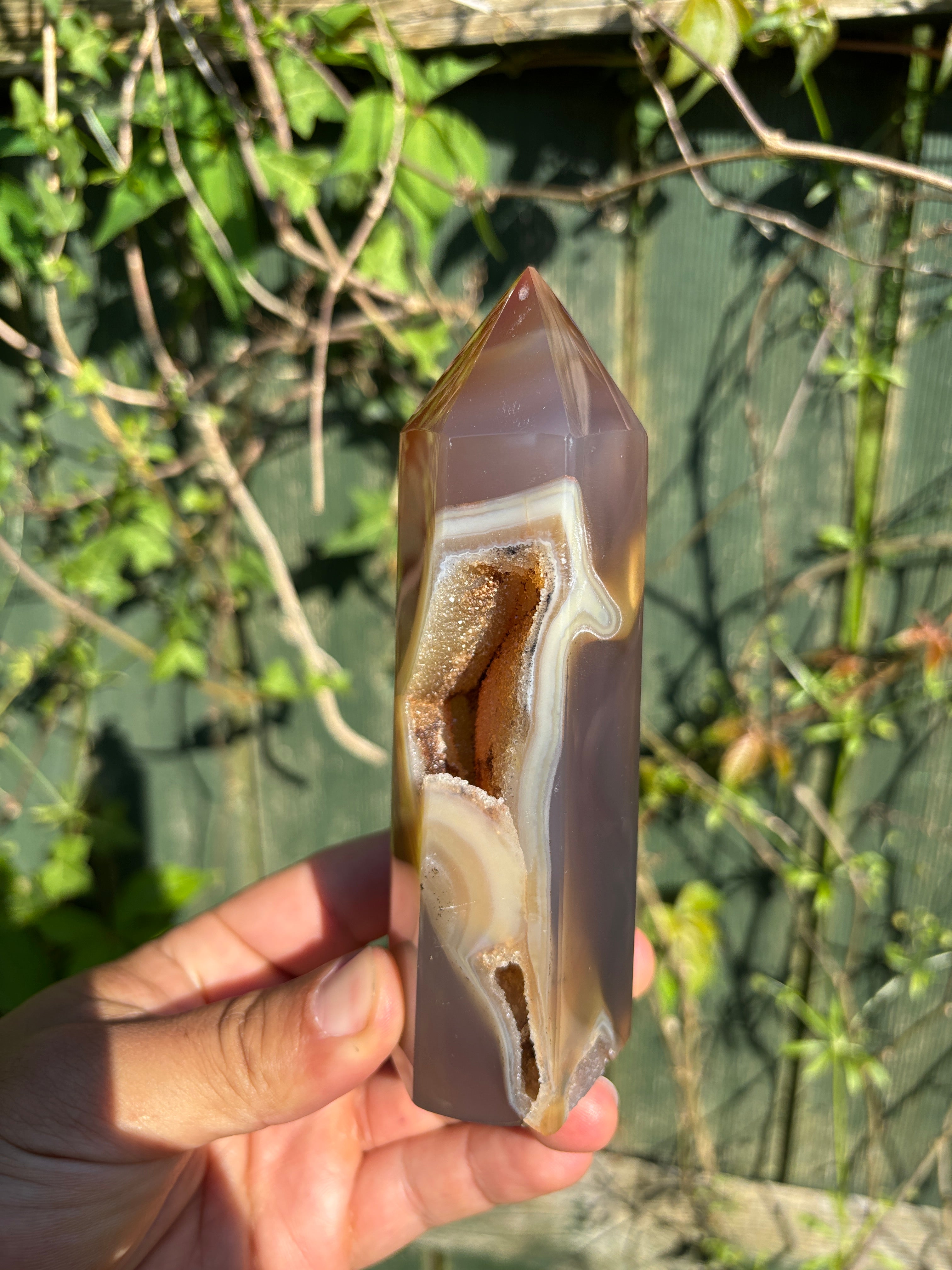 Natural Agate Druzy Point | Premium Brazilian Crystal Tower | Polished Mineral Specimen | Luxury Home Decor
