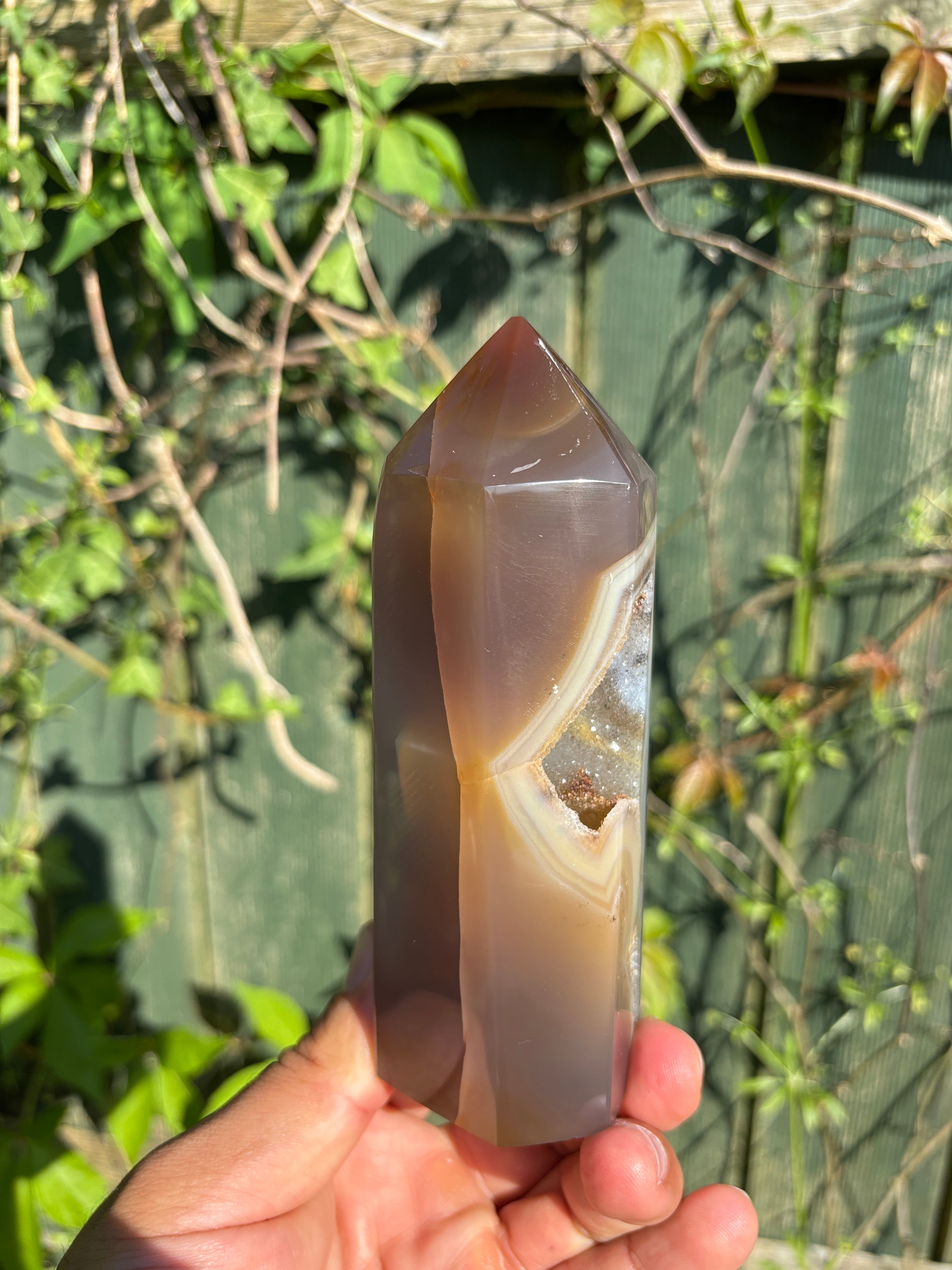 Natural Agate Druzy Point | Premium Brazilian Crystal Tower | Polished Mineral Specimen | Luxury Home Decor