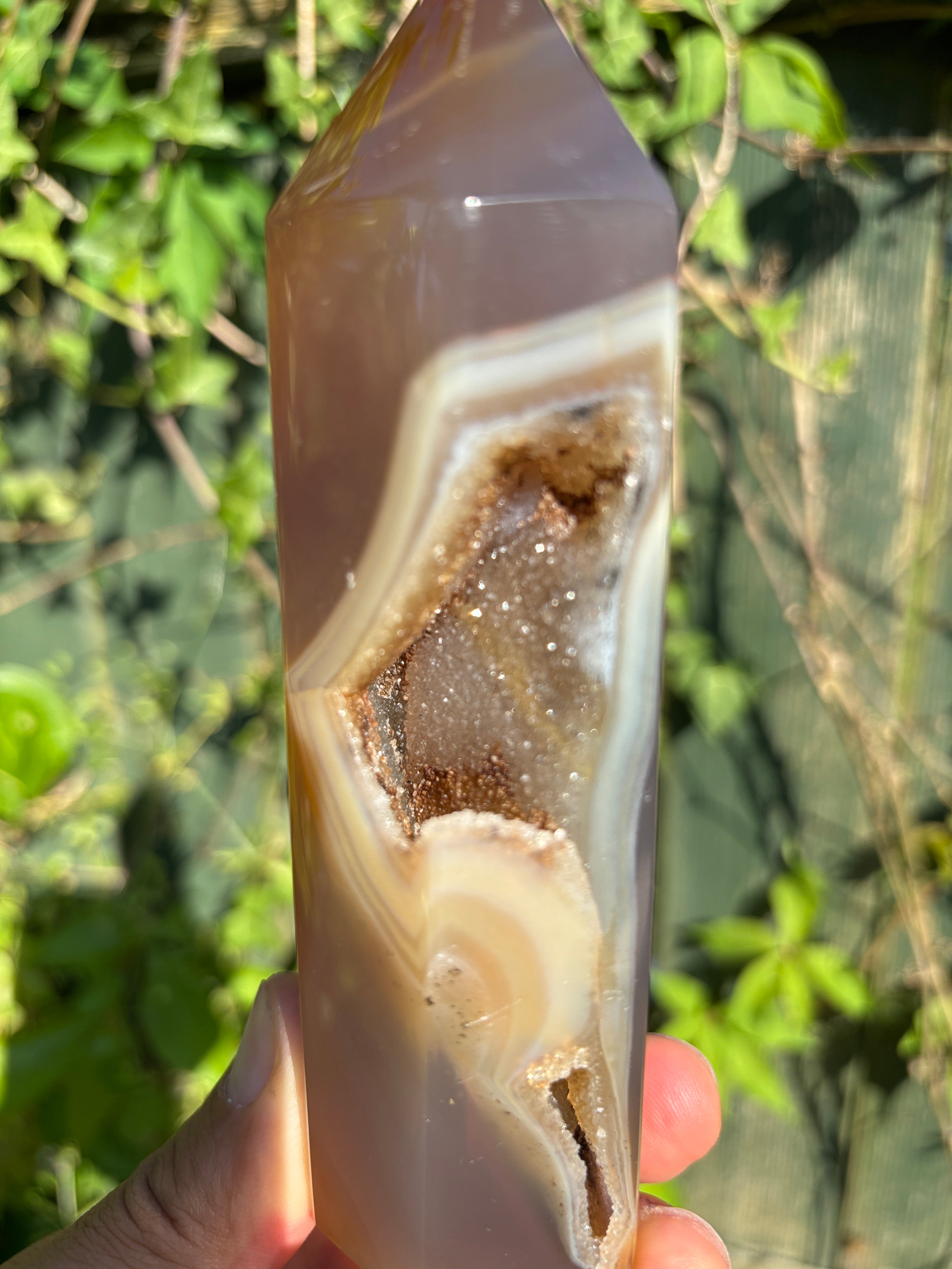 Natural Agate Druzy Point | Premium Brazilian Crystal Tower | Polished Mineral Specimen | Luxury Home Decor